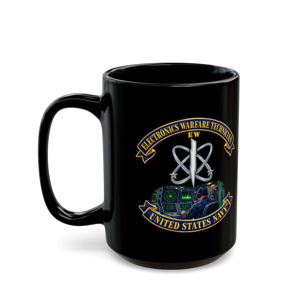 Black Mug (11oz, 15oz) - Navy - Rate - Electronics Warfare Technician with Scene - 3D - Enhanced