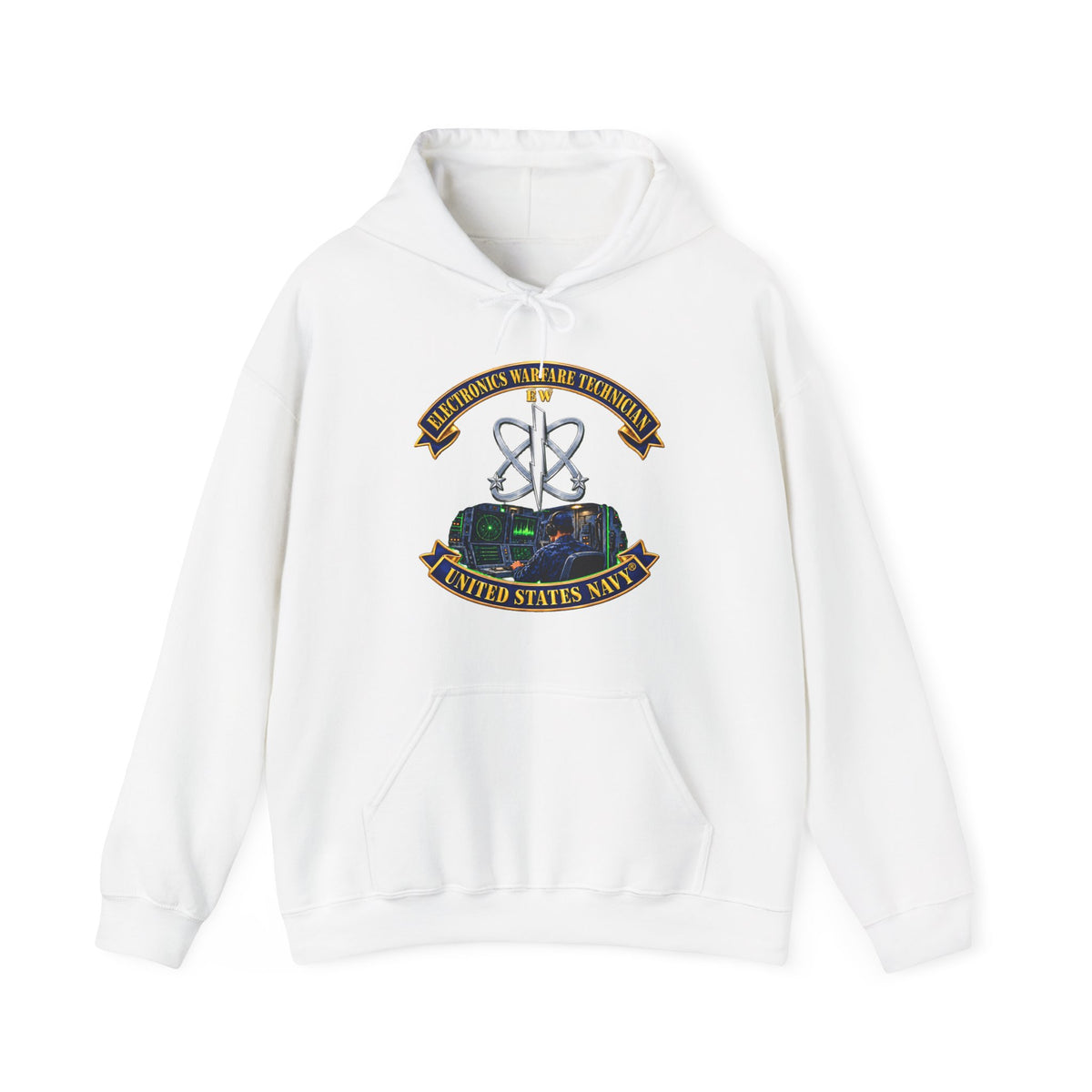 Unisex Heavy Blend™ Hoodies - Navy - Rate - Electronics Warfare Technician with Scene - 3D - Enhanced