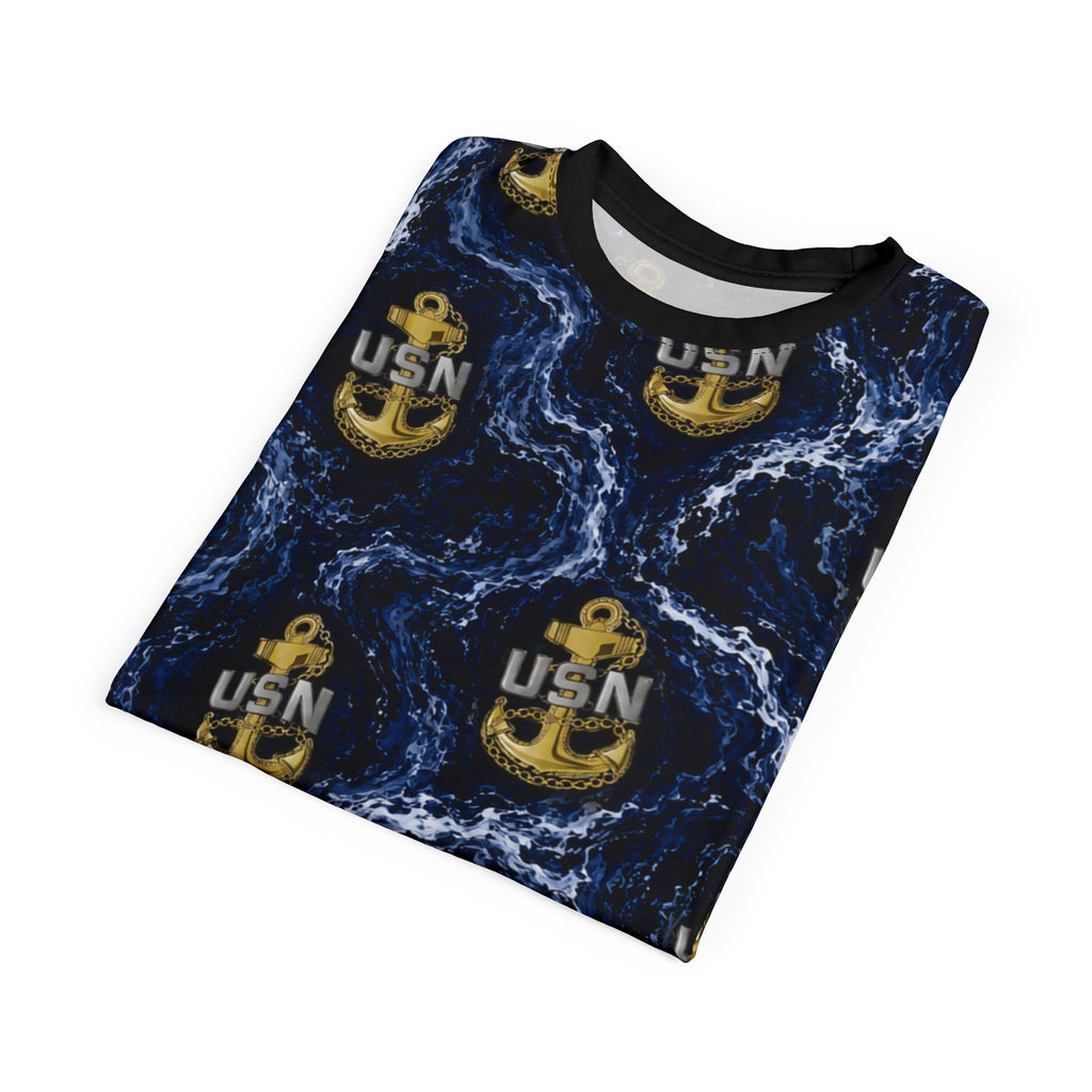 USN Anchor All-Over Print Tee — Navy Wave Military Shirt