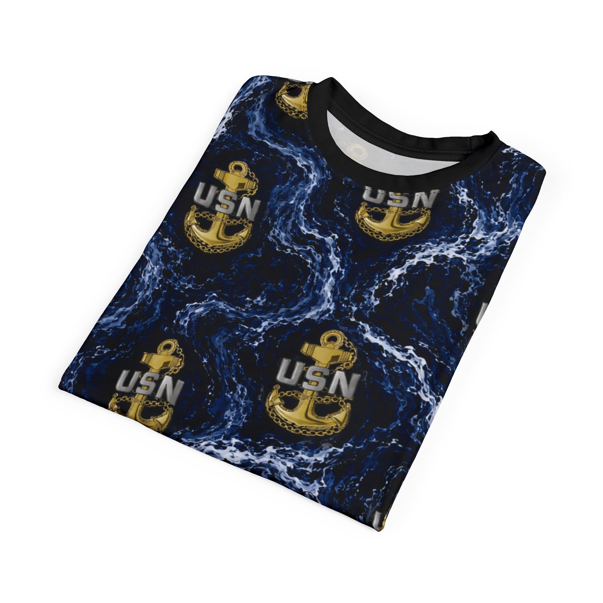 USN Anchor All-Over Print Tee — Navy Wave Military Shirt
