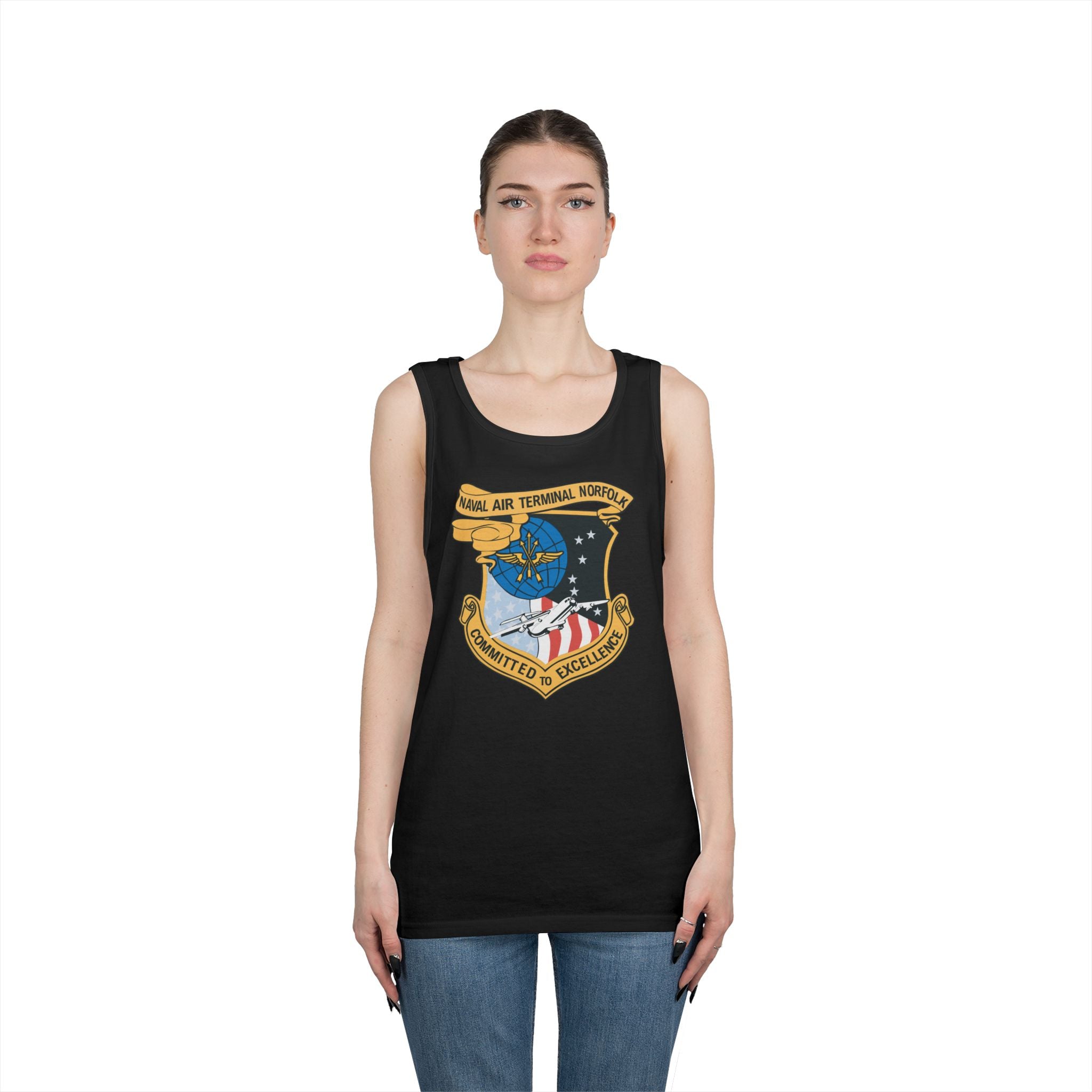 Unisex Heavy Cotton Tank Top - Navy - Naval Air Terminal Norfolk wo Txt