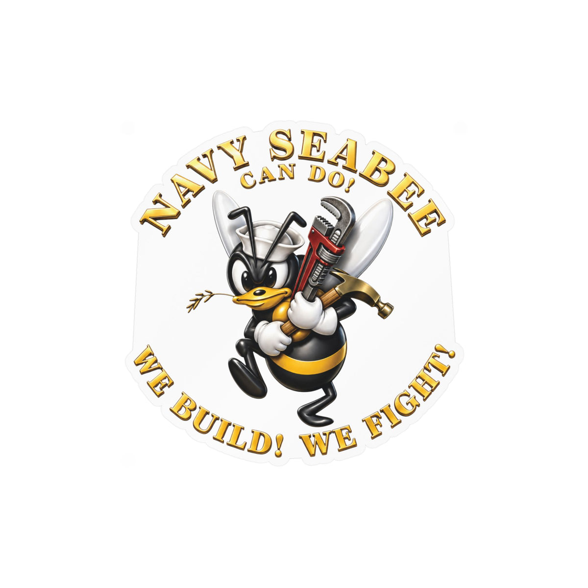 Kiss-Cut Vinyl Decal - Navy - Navy SeaBee - w Wrench and Hammer - 3D - Enhanced X 300