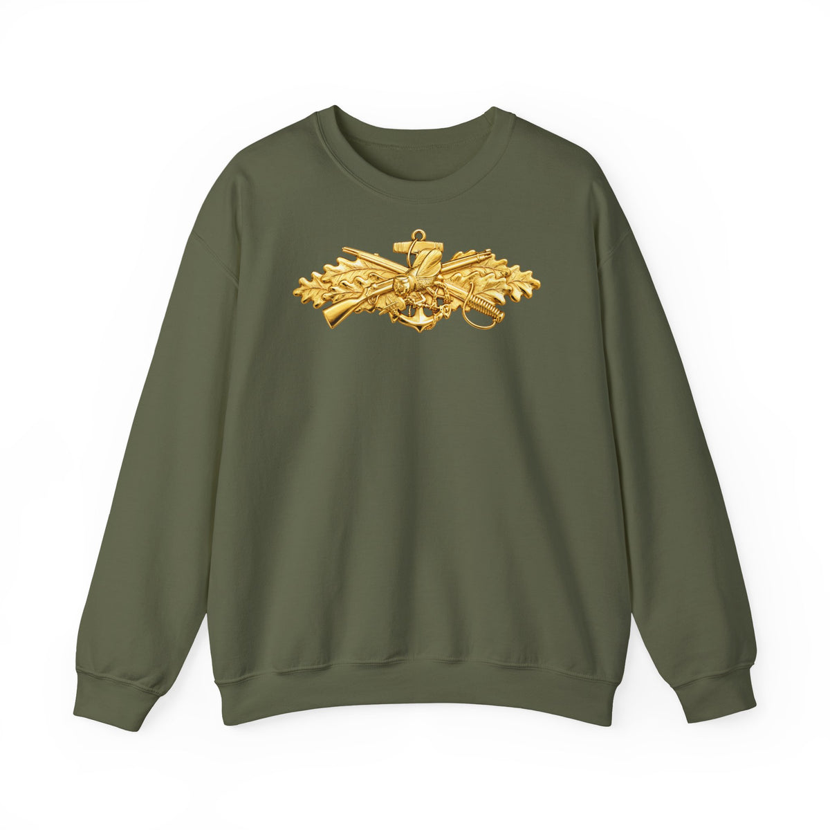 Unisex Heavy Blend™ Crewneck Sweatshirt - Navy - Badge - Seabee combat warfare specialist wo txt - Officer - 3D - Enhanced