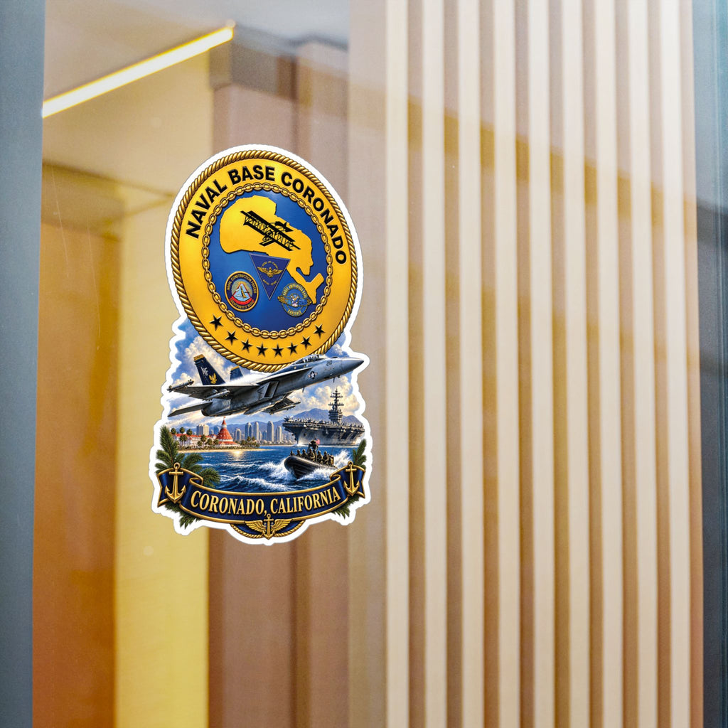 Kiss-Cut Vinyl Decal - NAVY - Naval Base Coronado - Crest w Scene - Coronado California - 3D - Enhanced