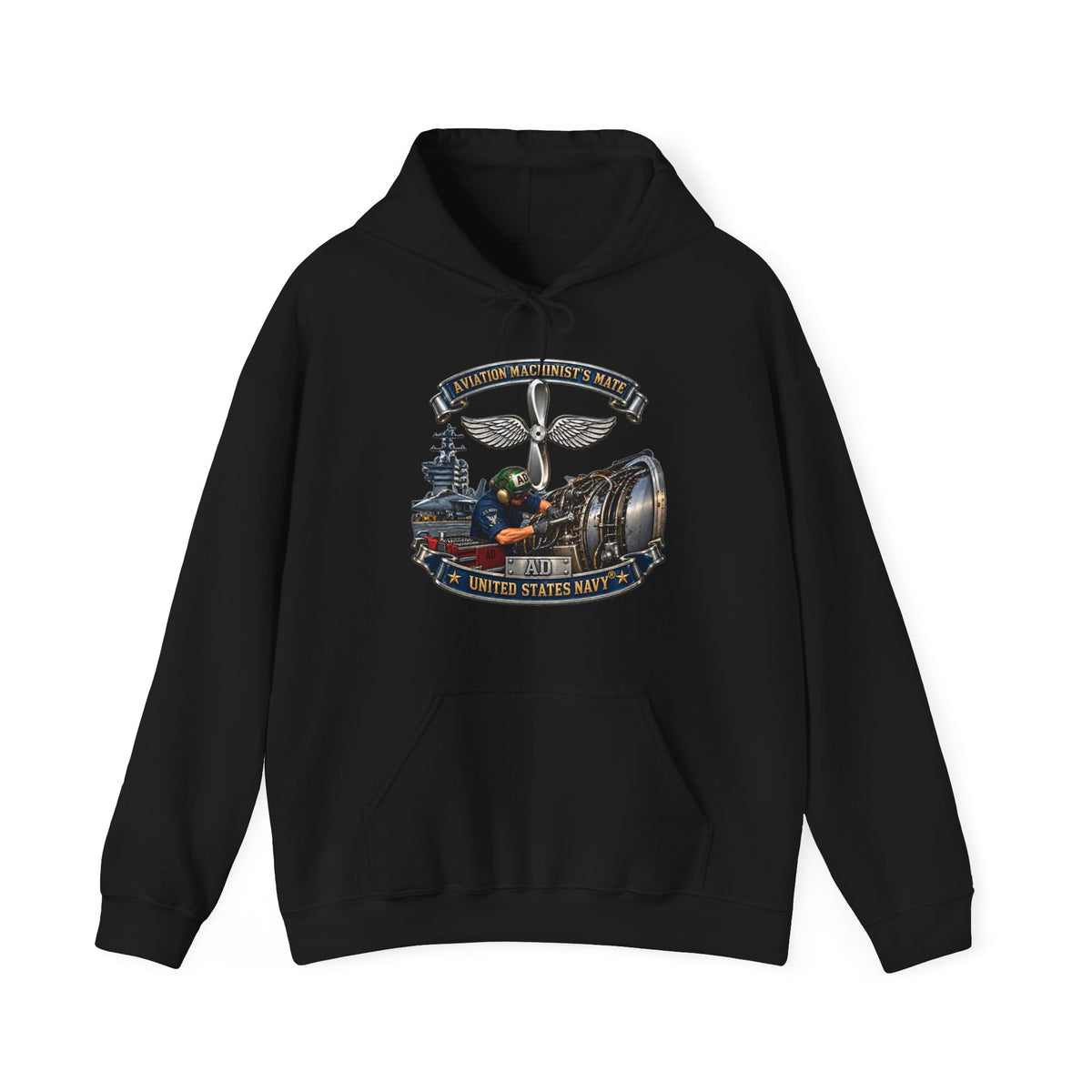 Unisex Heavy Blend™ Hoodies - Navy - Rate - Aviation Machinists Mate Br with Scene - 3D - Enhanced