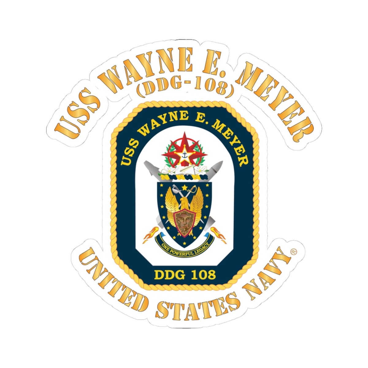 Kiss-Cut Stickers - Navy - USS Wayne E. Meyer (DDG-108) X 300