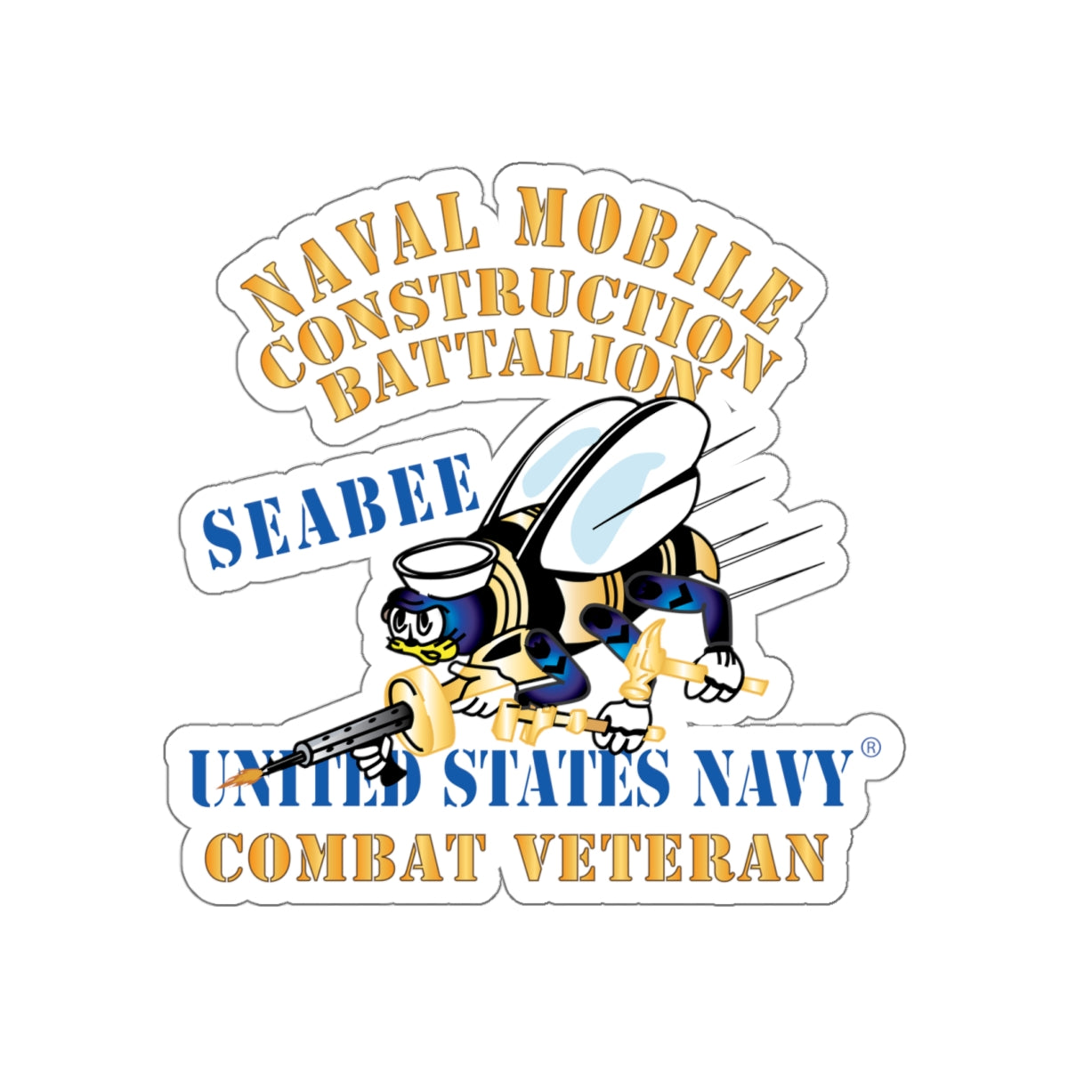 Die-Cut Vinyl Sticker - Navy - Seabee - Combat Veteran