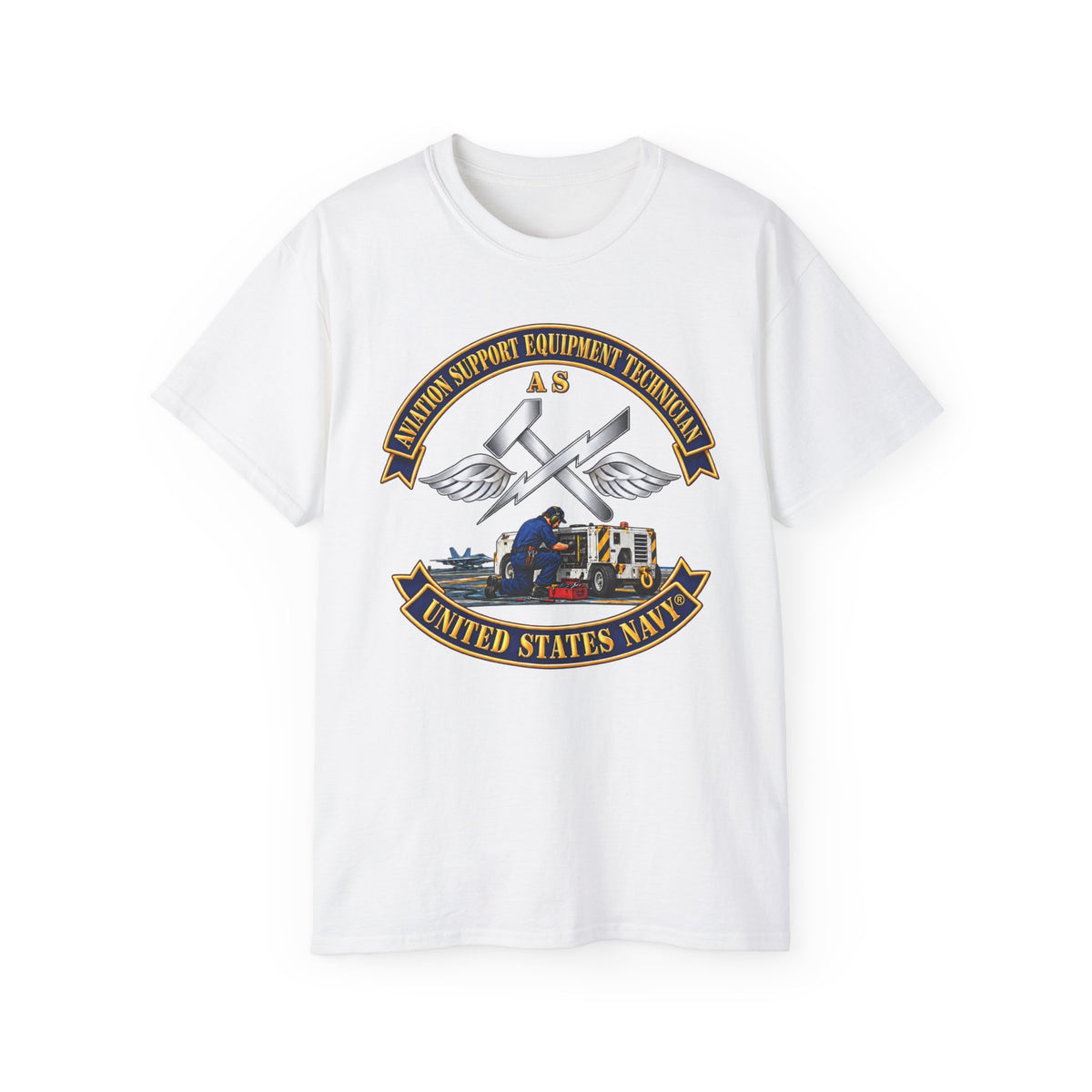 Unisex Ultra Cotton T-Shirt - Navy - Rate - Aviation Support Equipment Technician (AS) with Scene - 3D - Enhanced