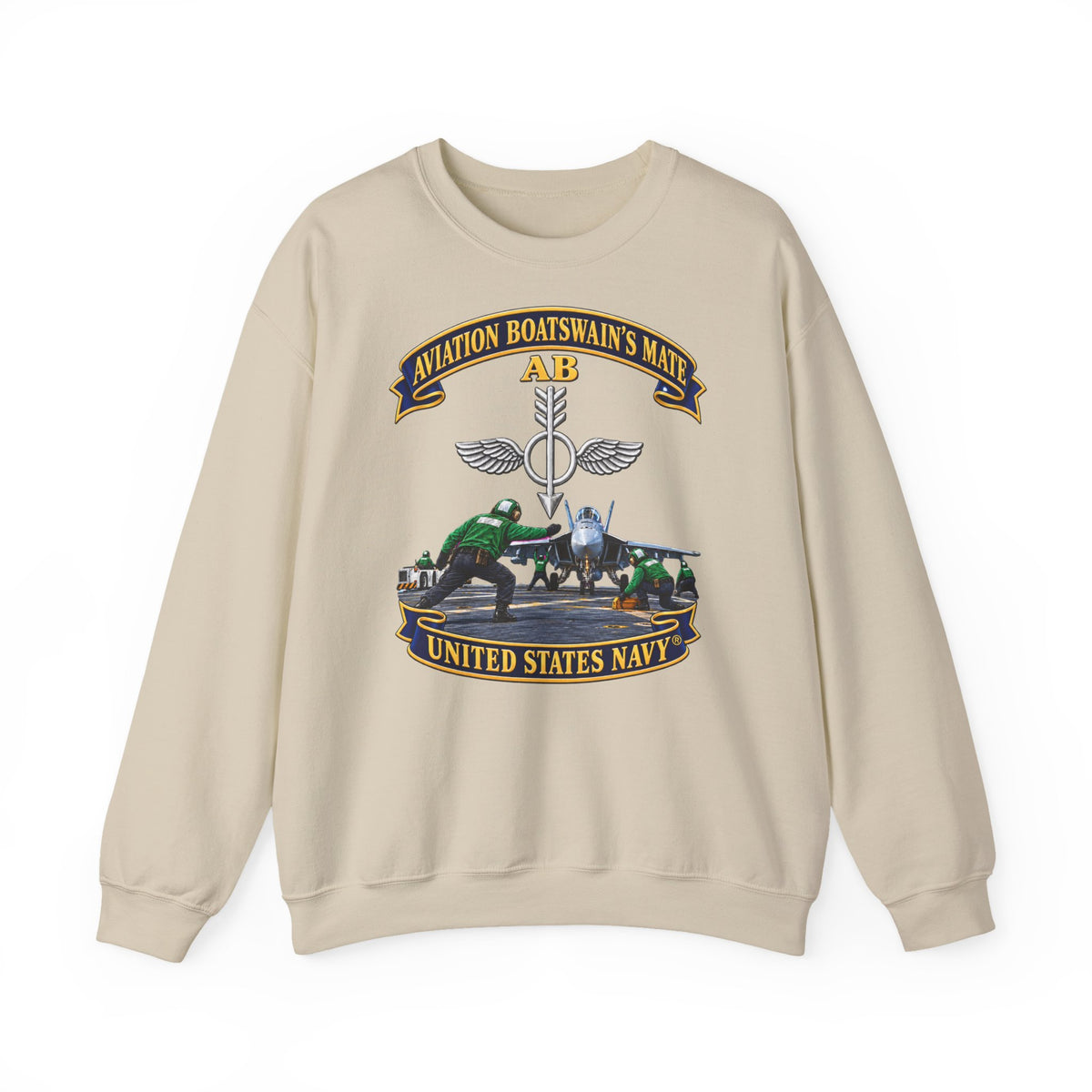 Unisex Heavy Blend™ Crewneck Sweatshirt -  Navy - Aviation Boatswains Mate Br with AC handler Scene - 3D - Enhanced