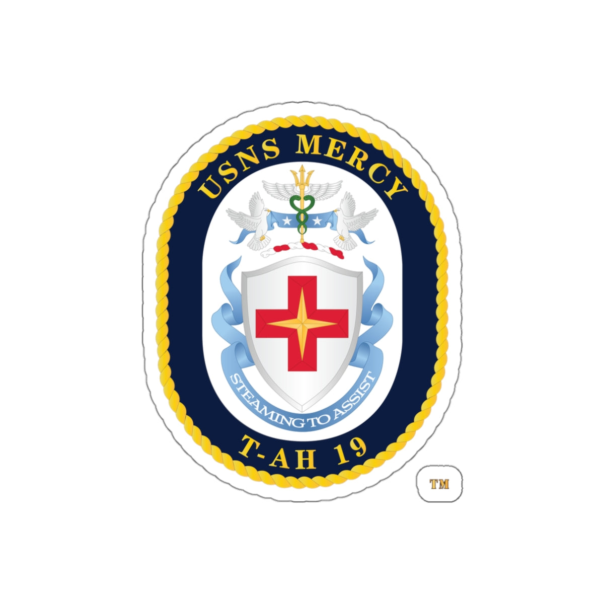Die-Cut Vinyl Sticker - Navy - USNS Mercy (T-AH-19) - Crest wo Txt