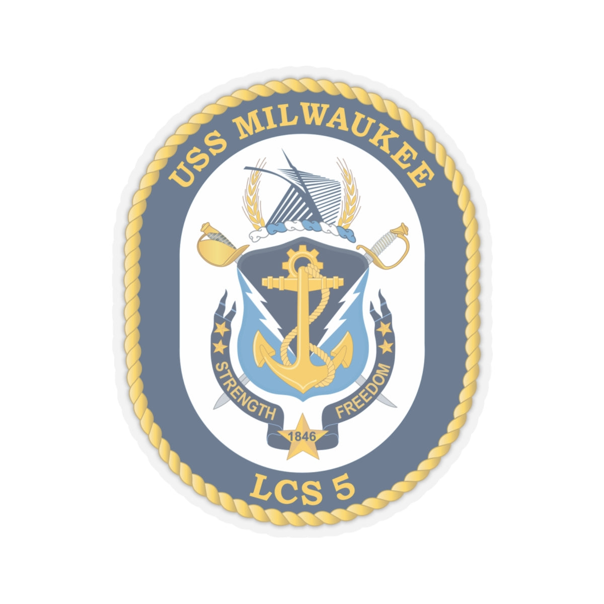 Kiss-Cut Stickers - Navy - USS Milwaukee (LCS-5) wo Txt X 300