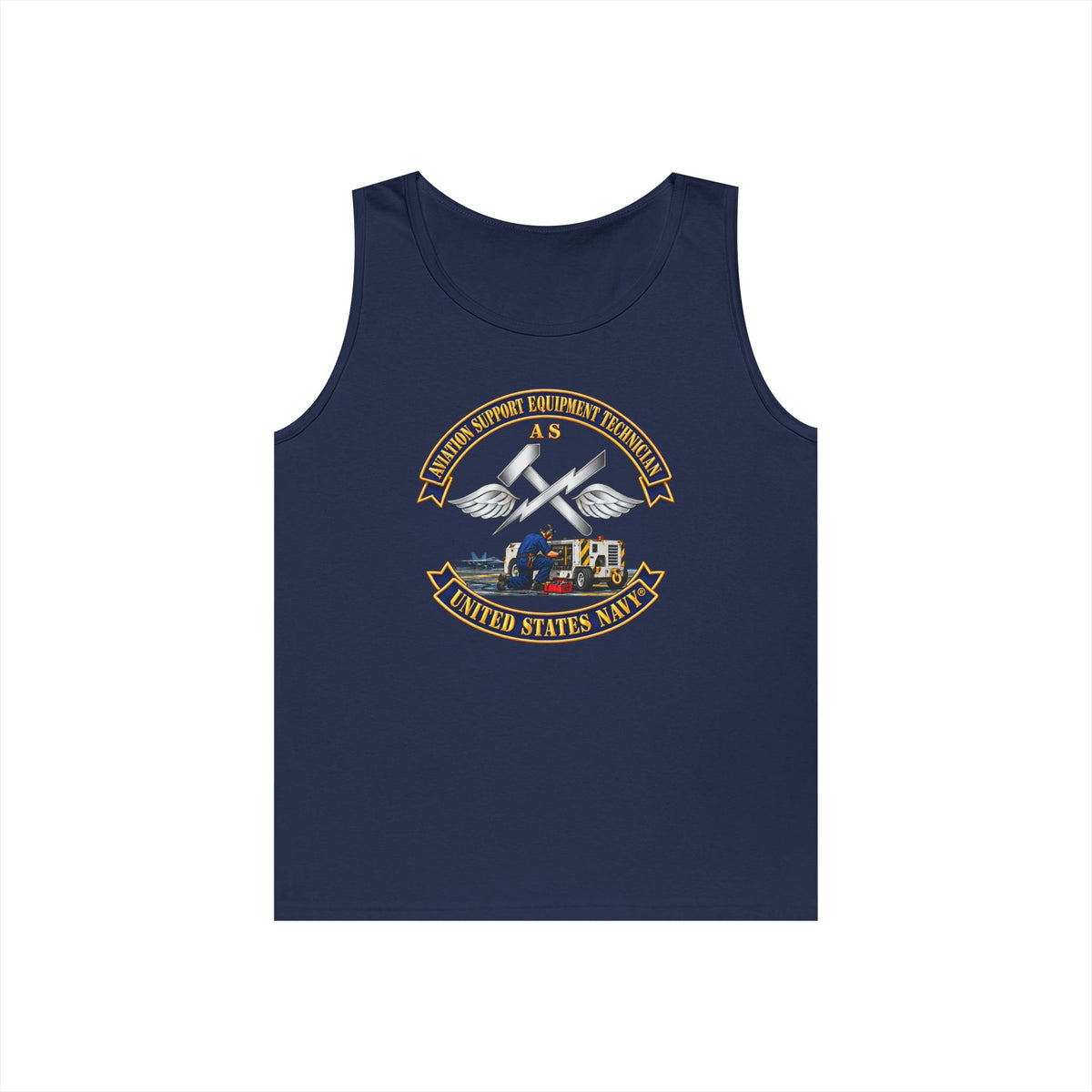 Unisex Heavy Cotton Tank Top - Navy - Rate - Aviation Support Equipment Technician (AS) with Scene - 3D - Enhanced