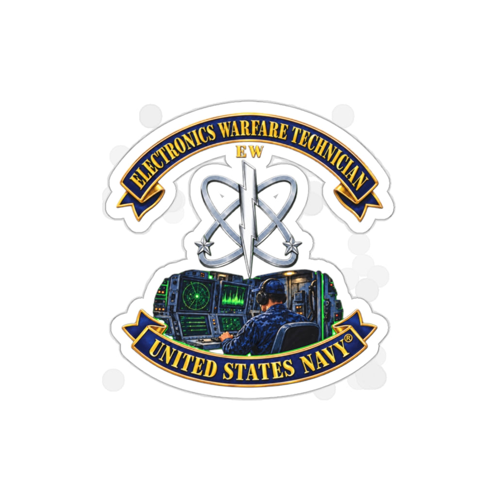 Die-Cut Vinyl Sticker - Navy - Rate - Electronics Warfare Technician with Scene - 3D - Enhanced
