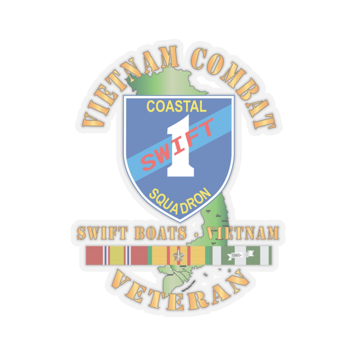 Kiss-Cut Stickers - Coastal Squadron One (Blue) - SSI -Swift Boats - Vietnam w VN SVC X 300