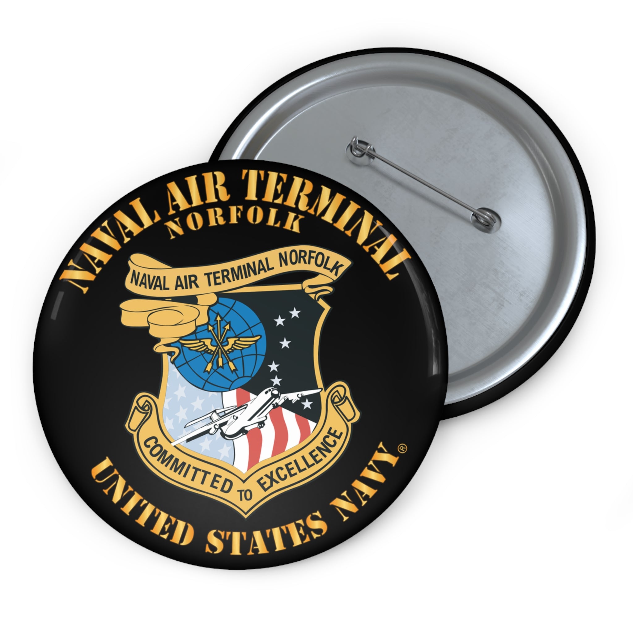 Custom Pin Button - Navy - Naval Air Terminal Norfolk