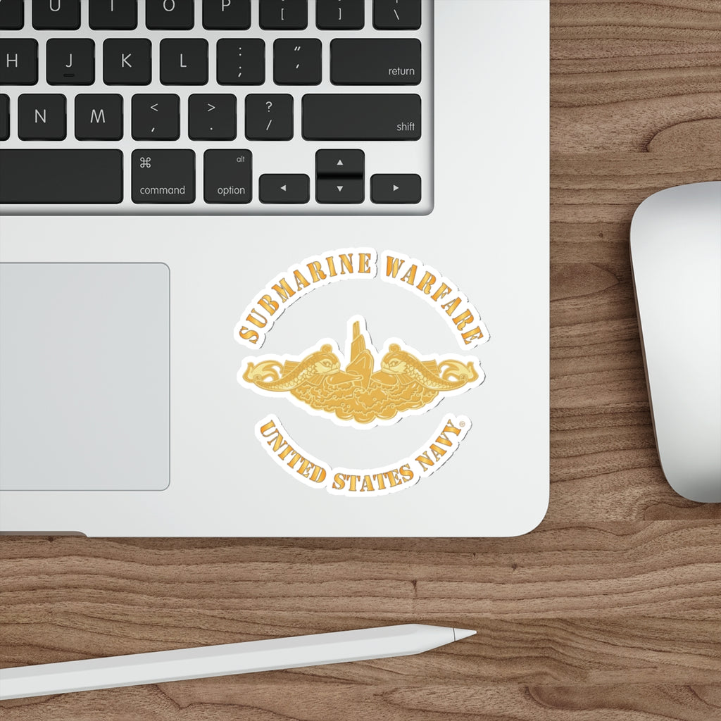 Die-Cut Vinyl Sticker - Navy - Submarine Badge - Gold