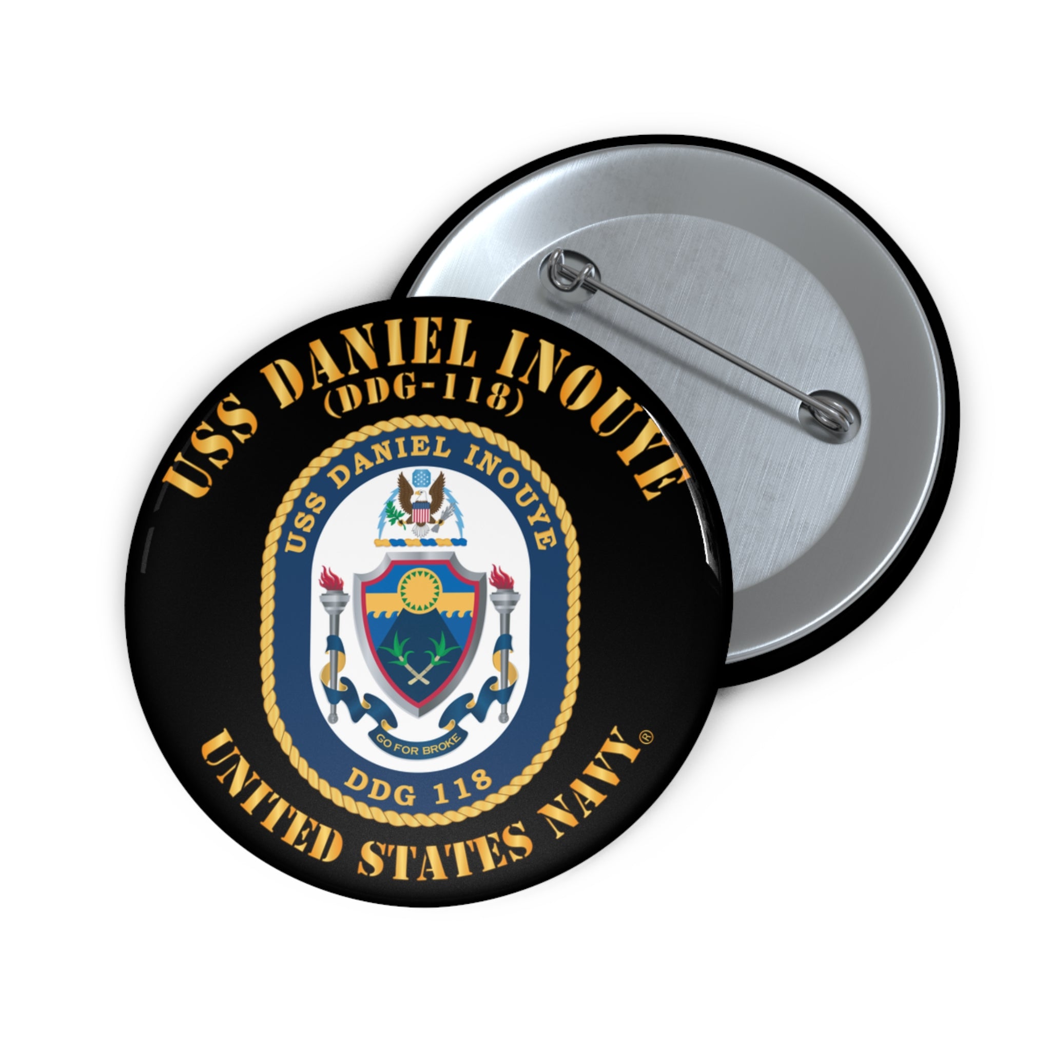 Custom Pin Button - Navy - USS Daniel Inouye (DDG-118)