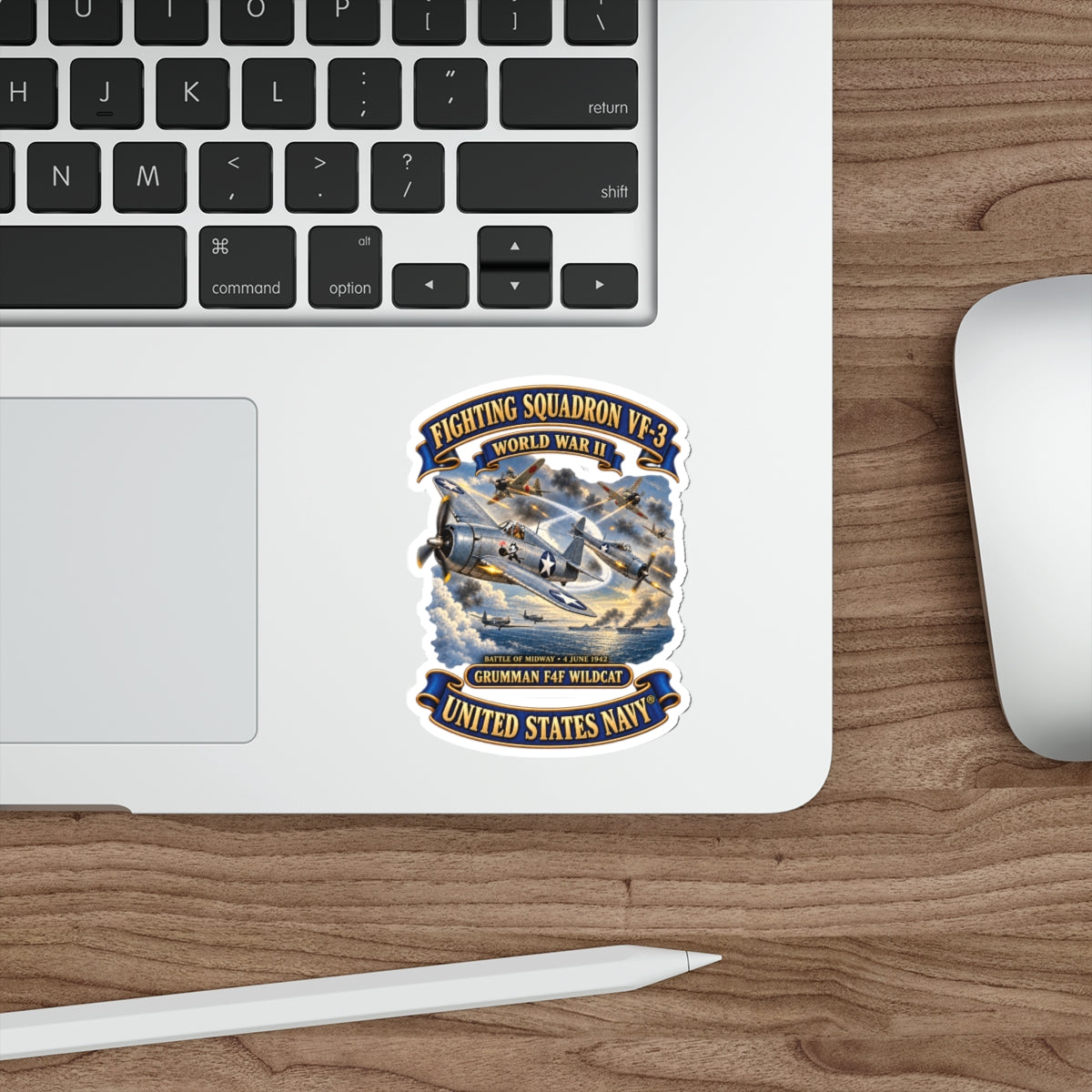 Die-Cut Vinyl Sticker - Navy - Fighting Squadron - VF 3 - WWII - Grumman F4F Wildcats - Japanese Zeros - Battle of Midway - 3D - Enhanced