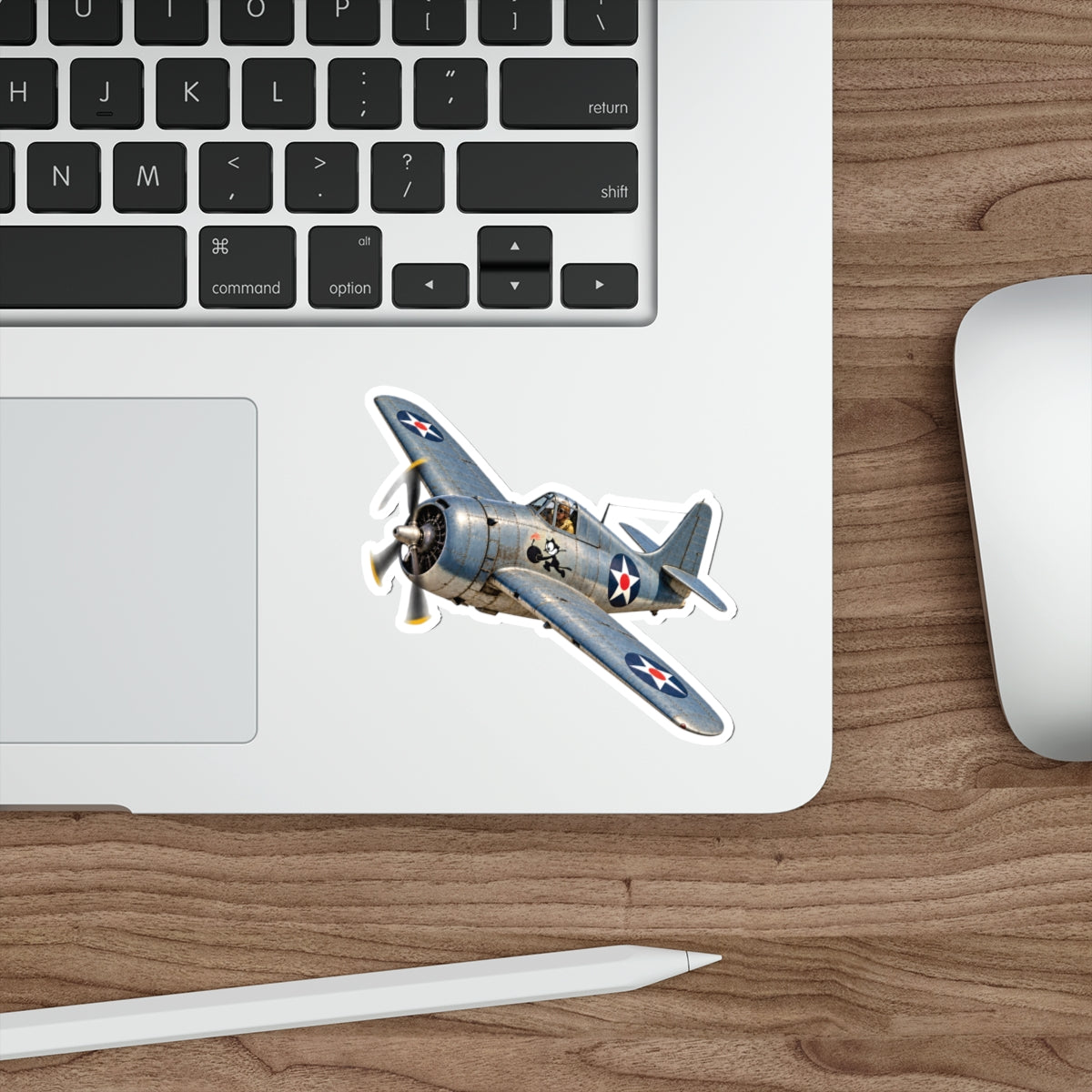 Die-Cut Vinyl Sticker - NAVY - VF - 3 - Wildcat w FELIX WWI Insignia - 3D - Enhanced