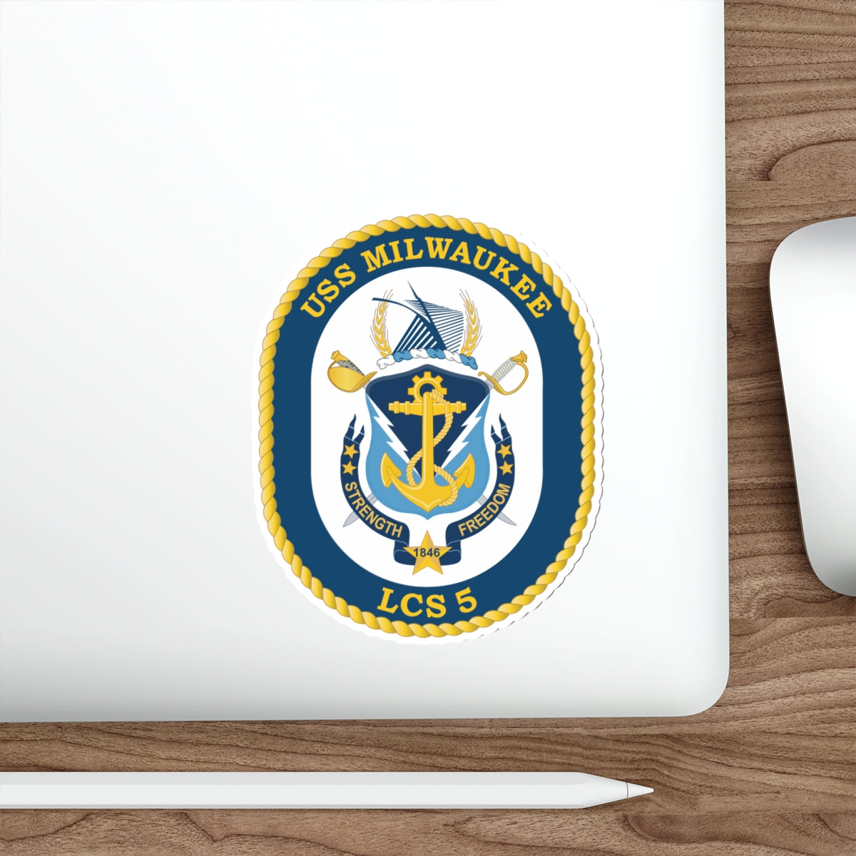 Die-Cut Vinyl Sticker - Navy - USS Milwaukee (LCS-5) wo Txt X 300