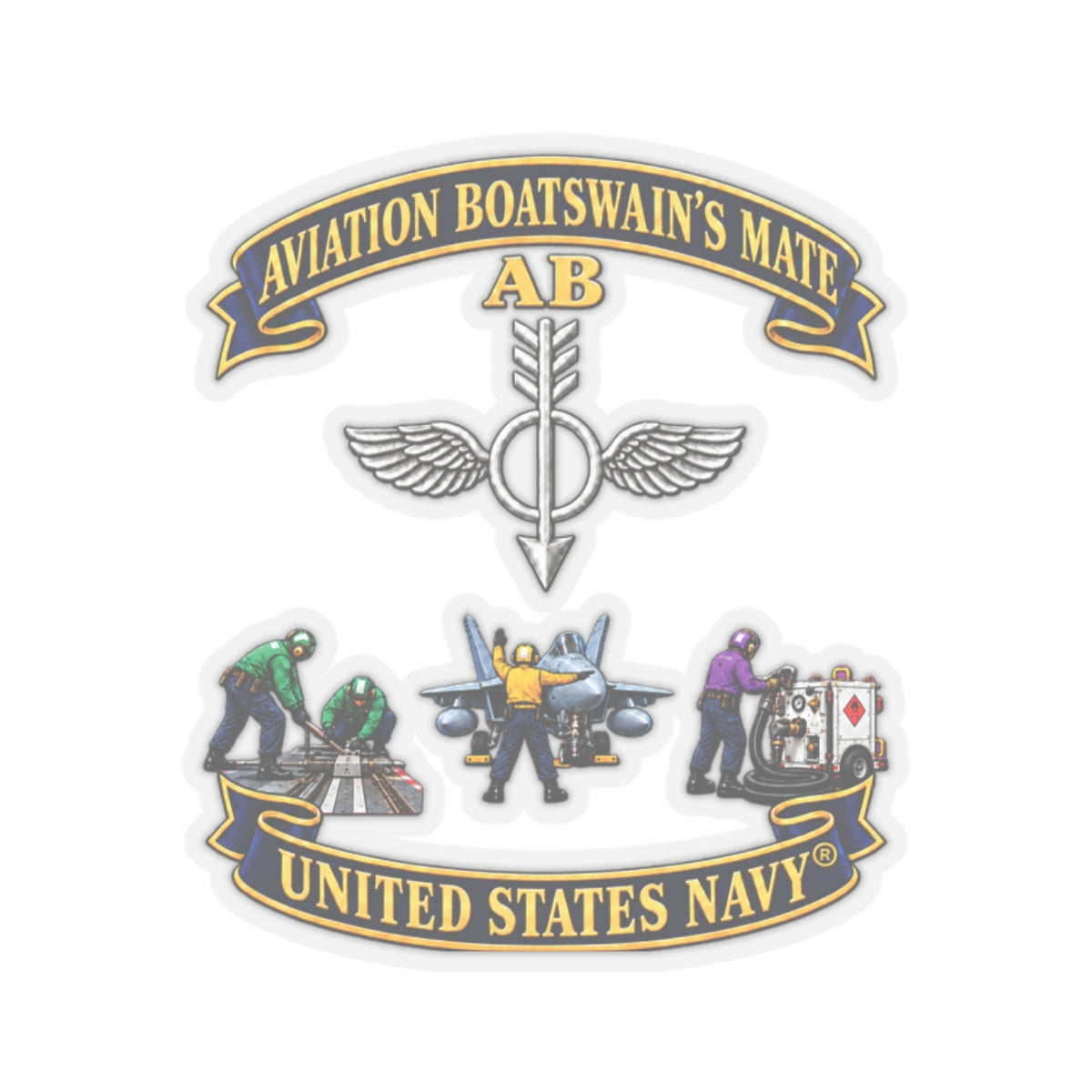 Kiss-Cut Stickers - Navy - Aviation Boatswains Mate Br with 3 Scene - 3D - Enhanced