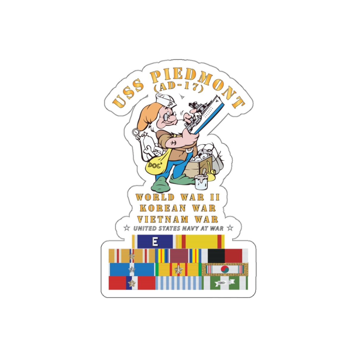 Die-Cut Vinyl Sticker - Navy - USS Piedmont (AD-17) w WWII - KOREA - VN SVC