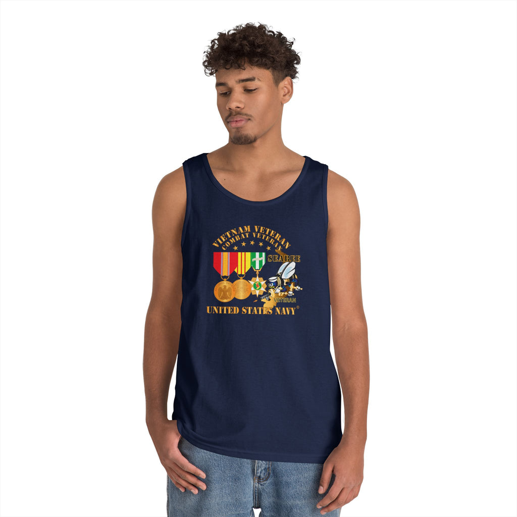 Unisex Heavy Cotton Tank Top - Navy - Vietnam  Veteran - w Medals - VN - Seabee