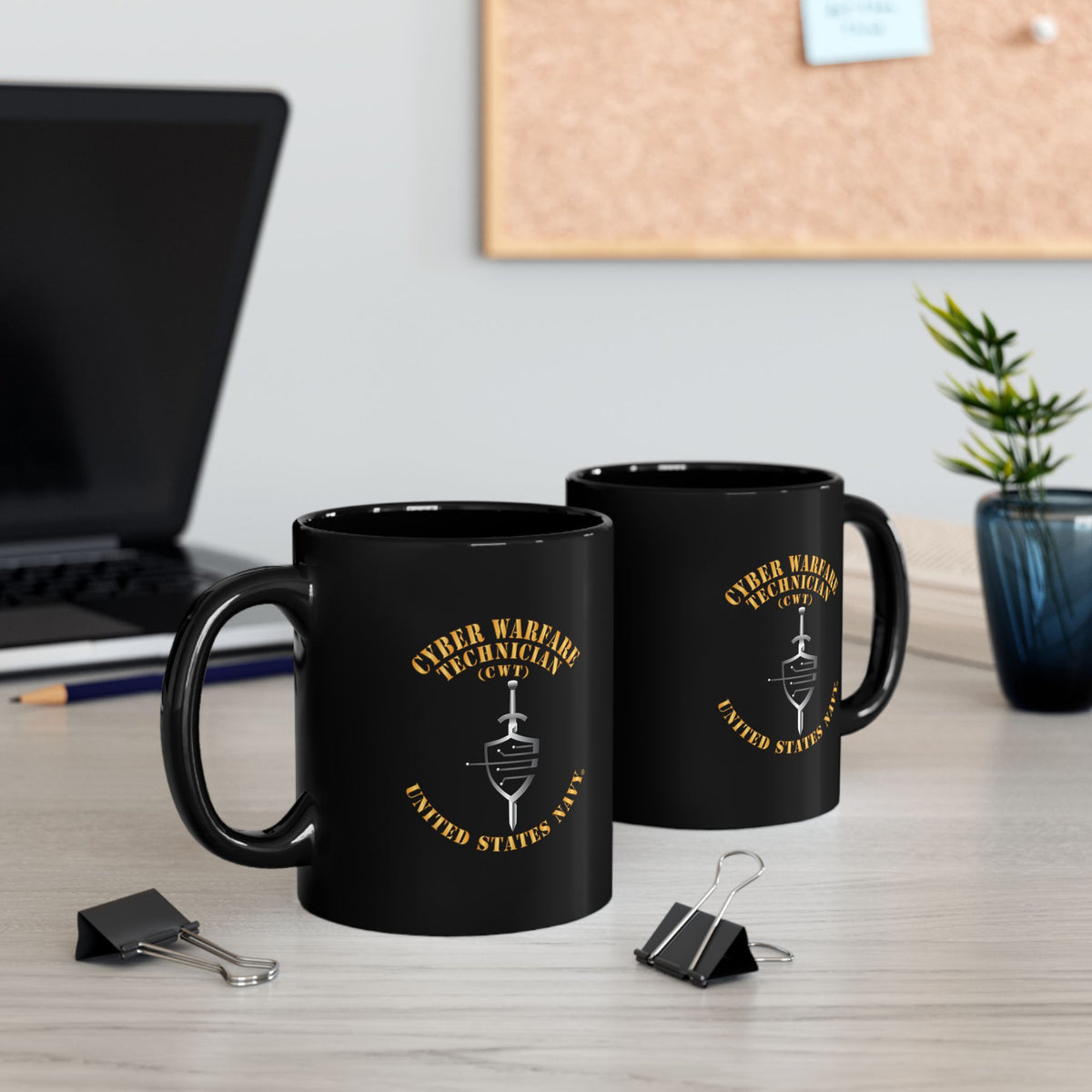 Black Mug (11oz, 15oz) - Navy - Rate - Cyber Warfare Technician (CWT)