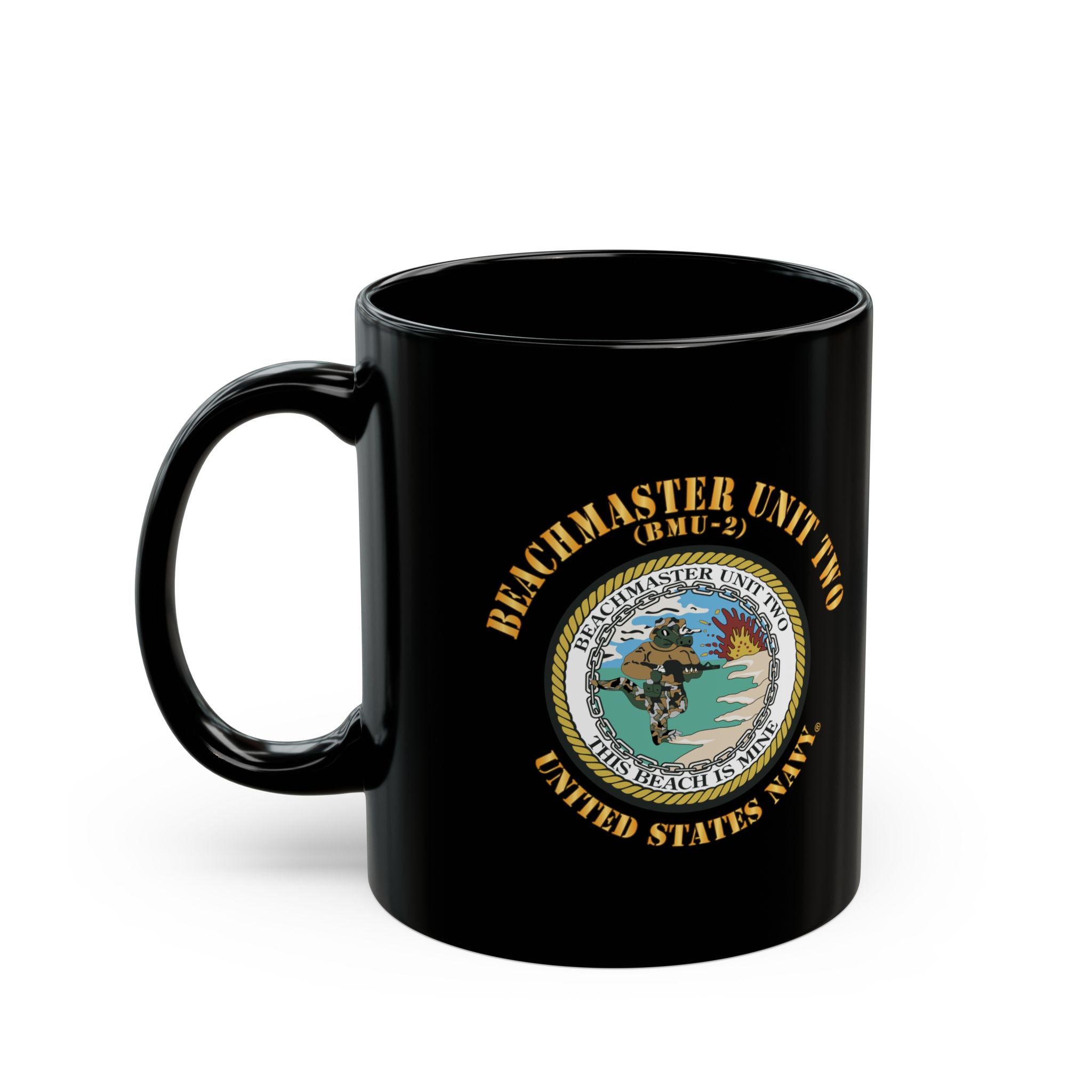 Black Mug (11oz, 15oz) - Navy - Beachmaster Unit Two (BMU-2) X 300