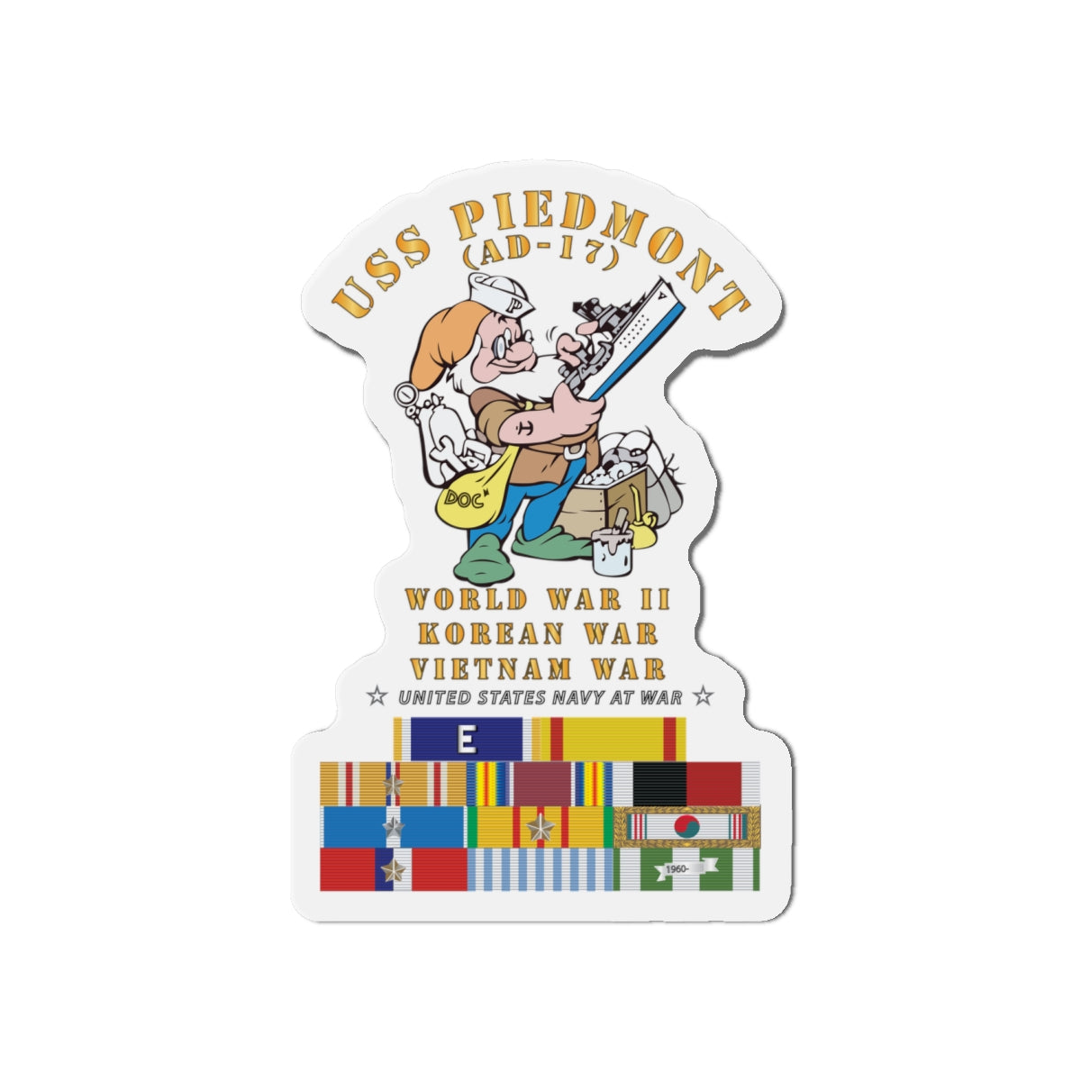 Die-Cut Magnet - Navy - USS Piedmont (AD-17) w WWII - KOREA - VN SVC