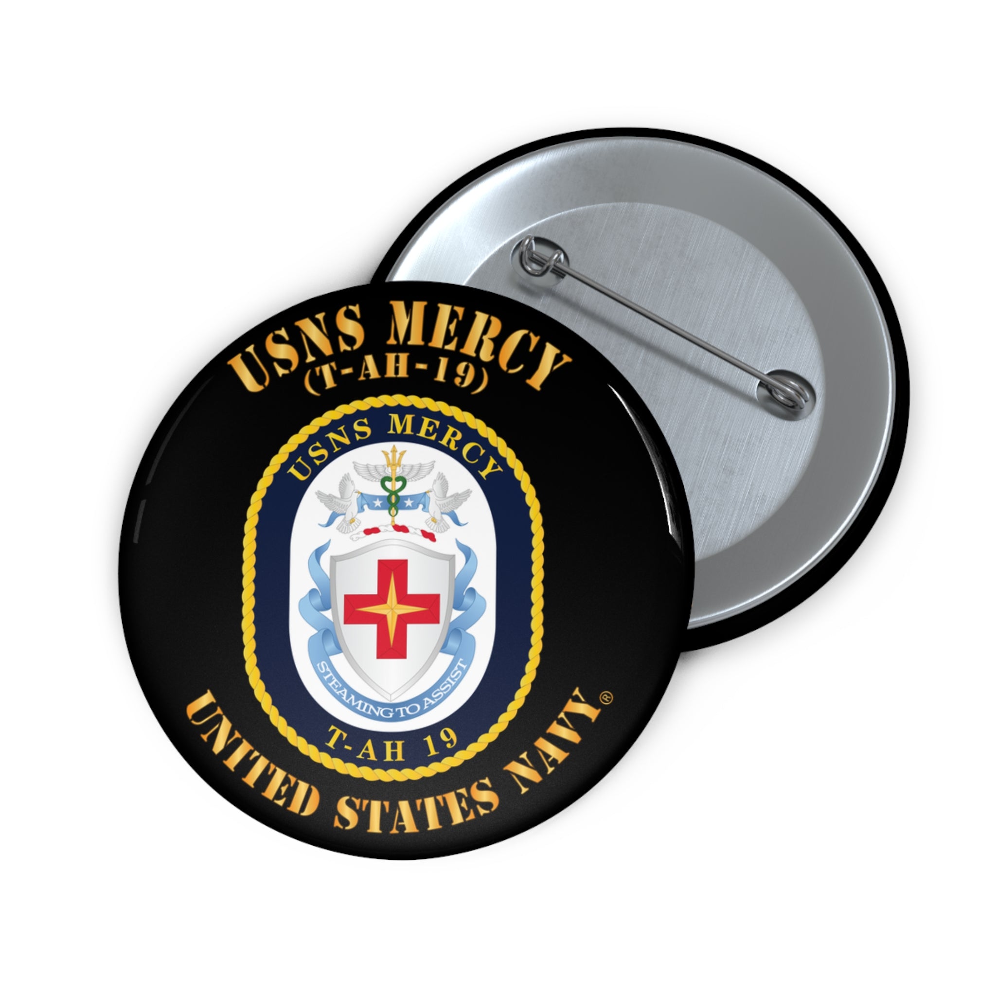 Custom Pin Button - Navy - USNS Mercy (T-AH-19)