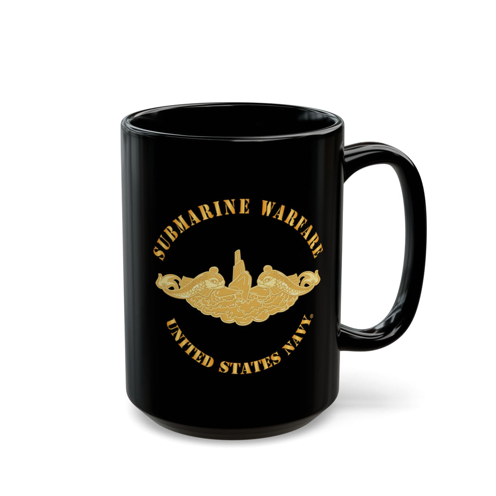 Black Mug (11oz, 15oz) - Navy - Submarine Badge - Gold