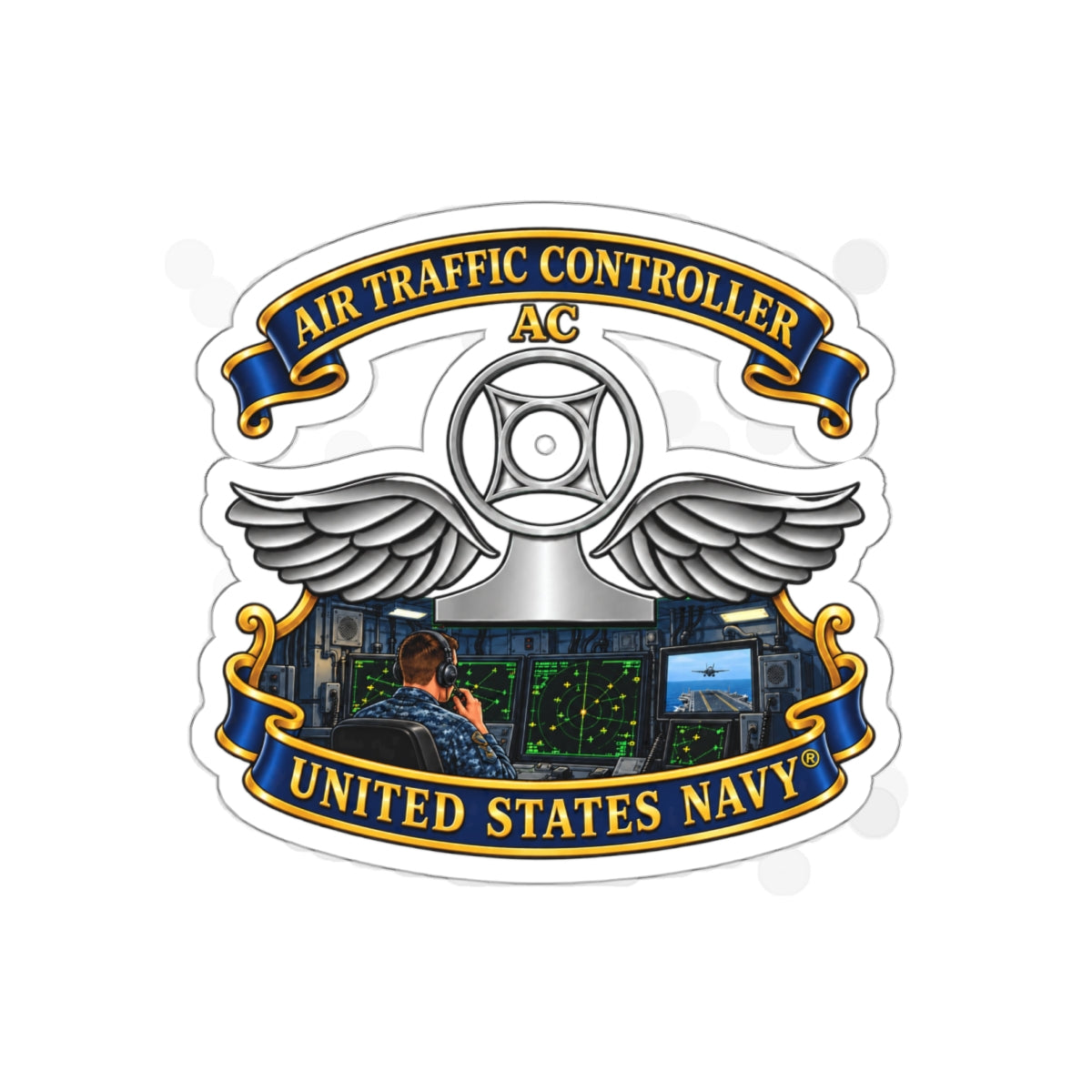 Die-Cut Vinyl Sticker - Navy - Rate - Air Traffic Controller (AC) - Shipboard Version  3D - Enhanced