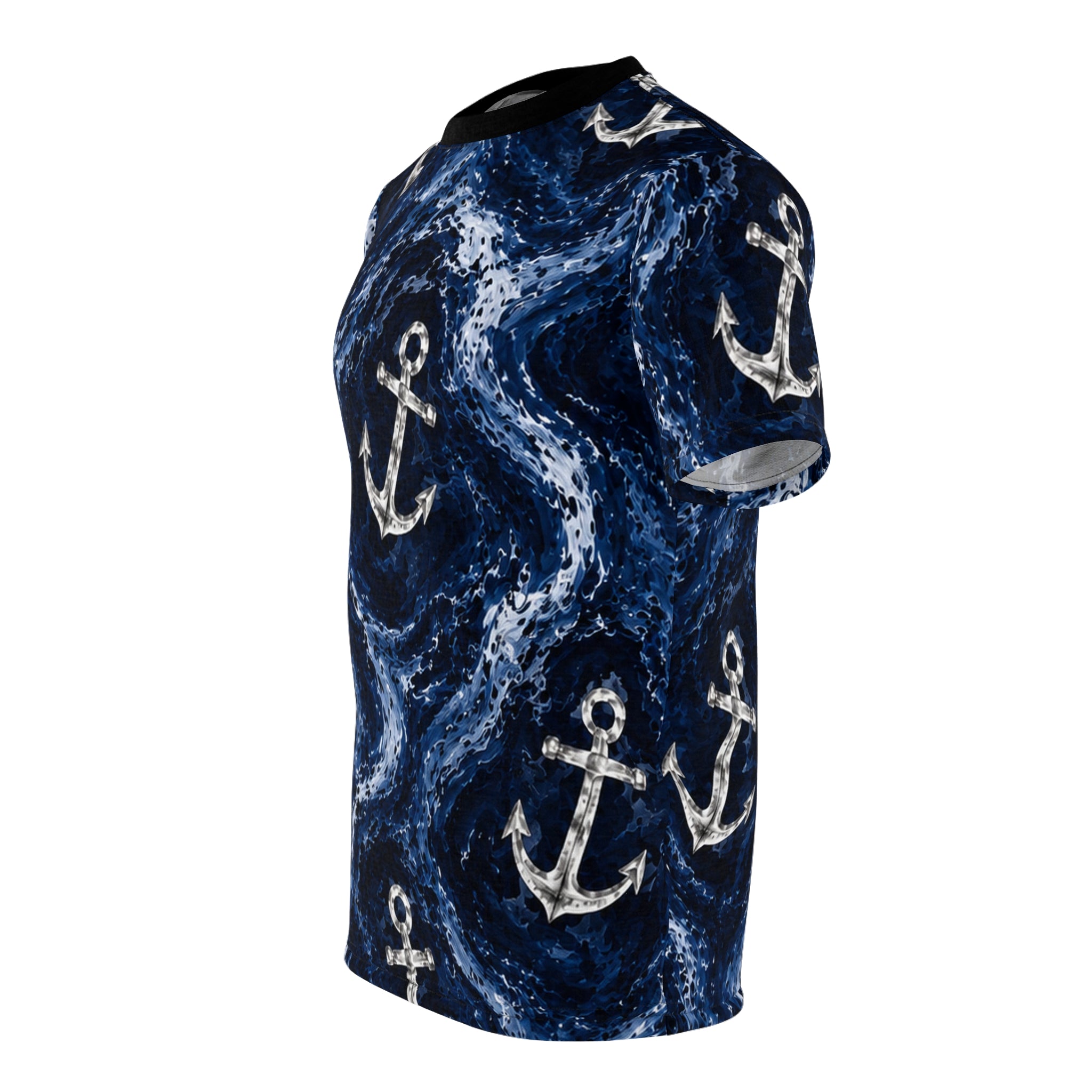 Navy Anchor Hydrorip All-Over Print Tee — Navy Wave Military Shirt