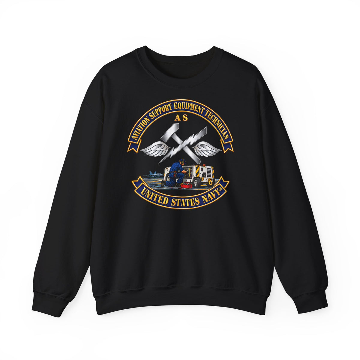 Unisex Heavy Blend™ Crewneck Sweatshirt -  Navy - Rate - Aviation Support Equipment Technician (AS) with Scene - 3D - Enhanced