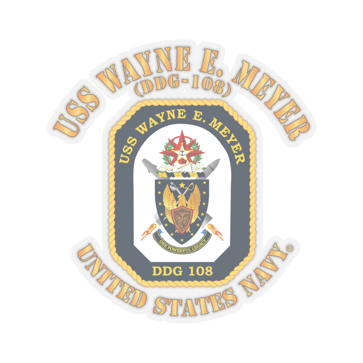 Kiss-Cut Stickers - Navy - USS Wayne E. Meyer (DDG-108) X 300