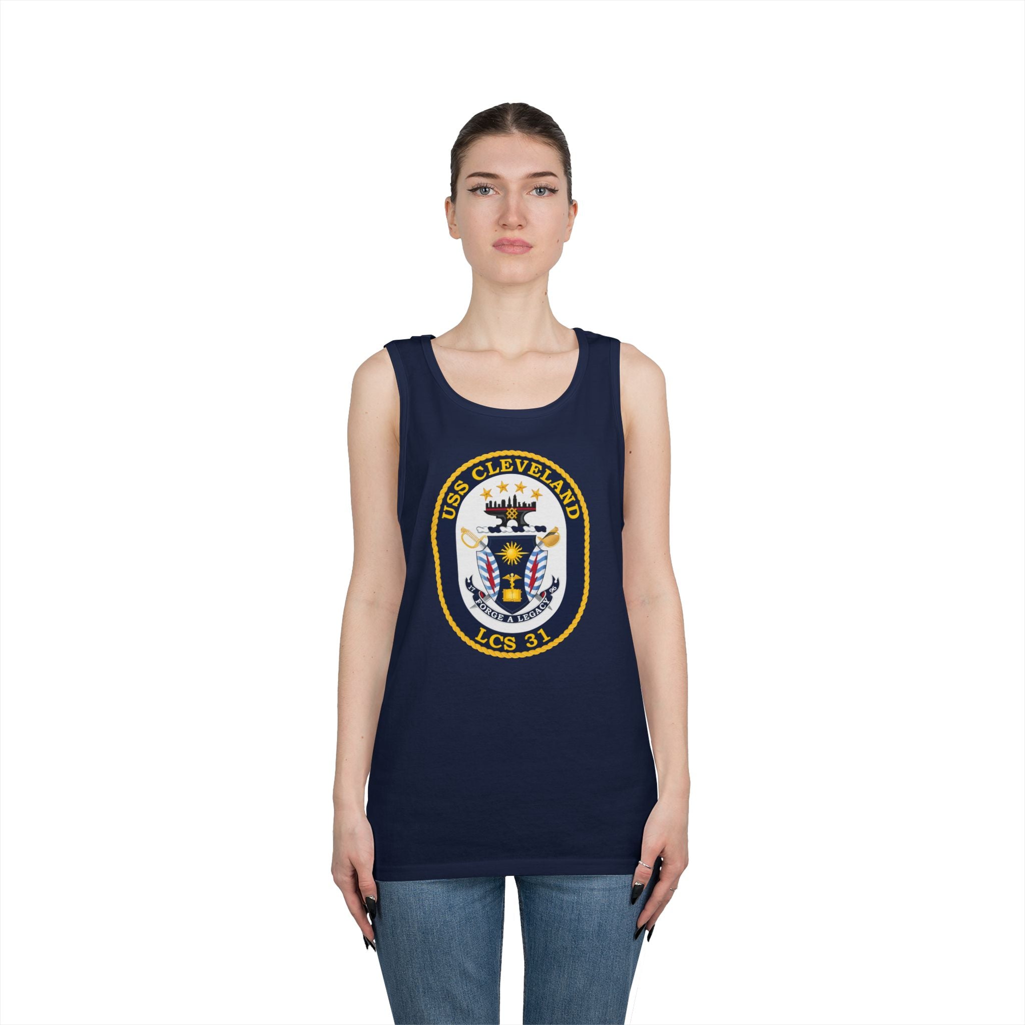 Unisex Heavy Cotton Tank Top - Navy - USS Cleveland (LCS-31) wo txt