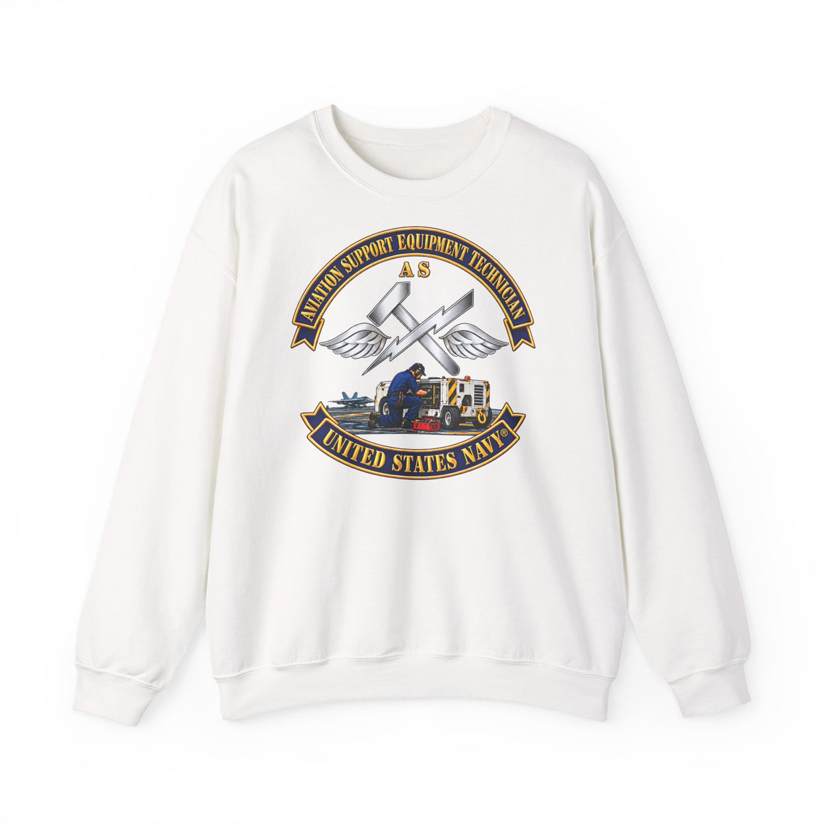 Unisex Heavy Blend™ Crewneck Sweatshirt -  Navy - Rate - Aviation Support Equipment Technician (AS) with Scene - 3D - Enhanced