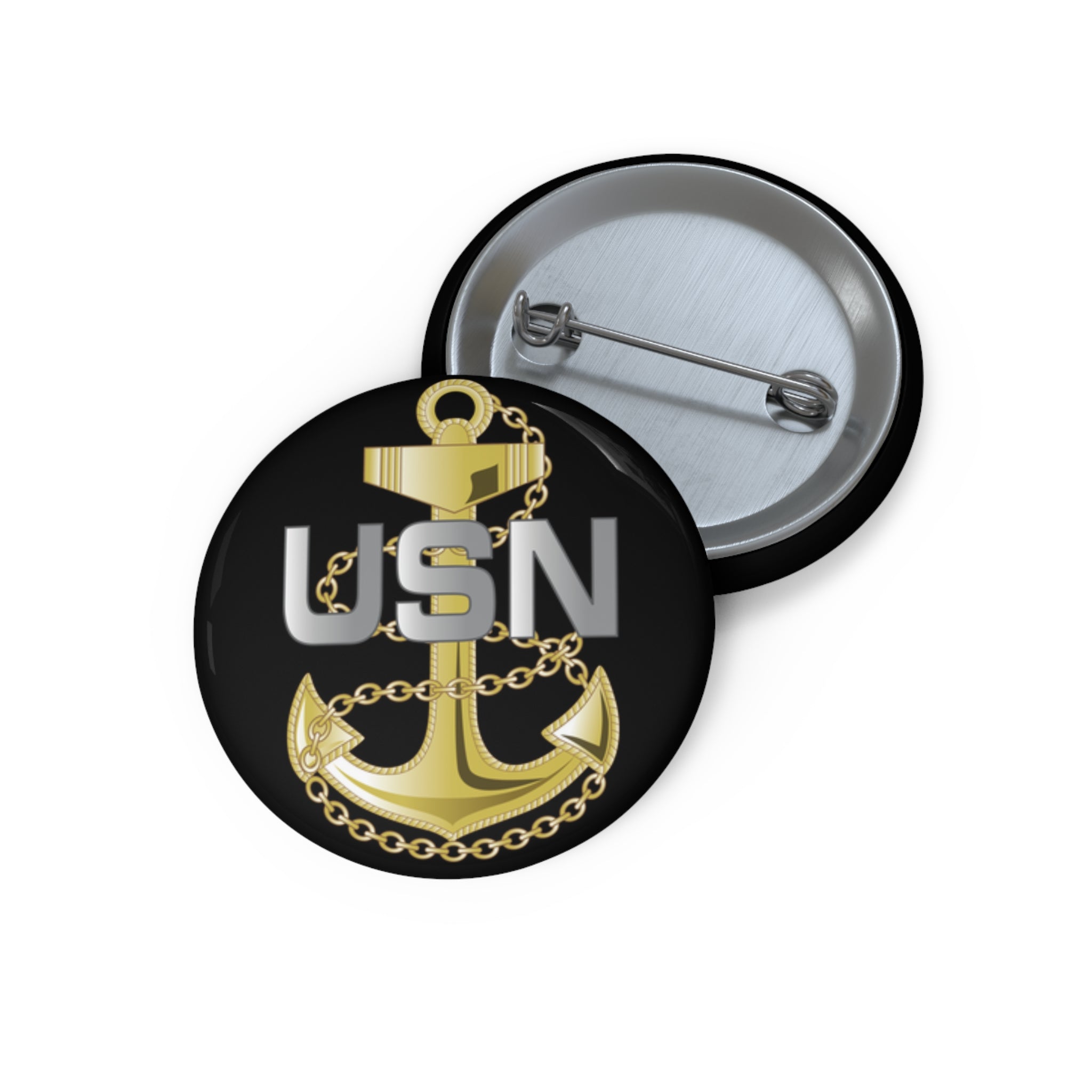 Custom Pin Button - Navy - Fouled Anchor wo txt