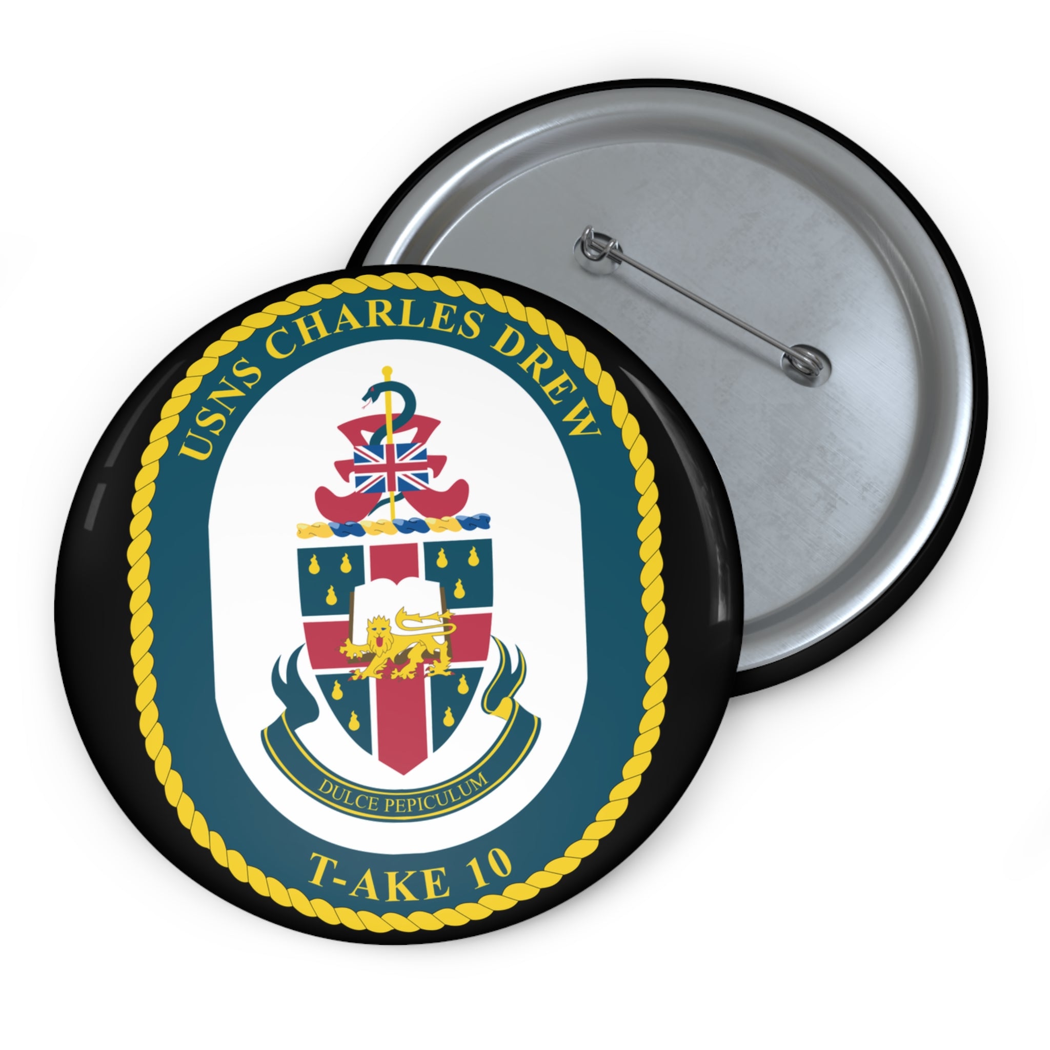 Custom Pin Button - Navy - USNS Charles Drew (T-AKE 10) wo txt
