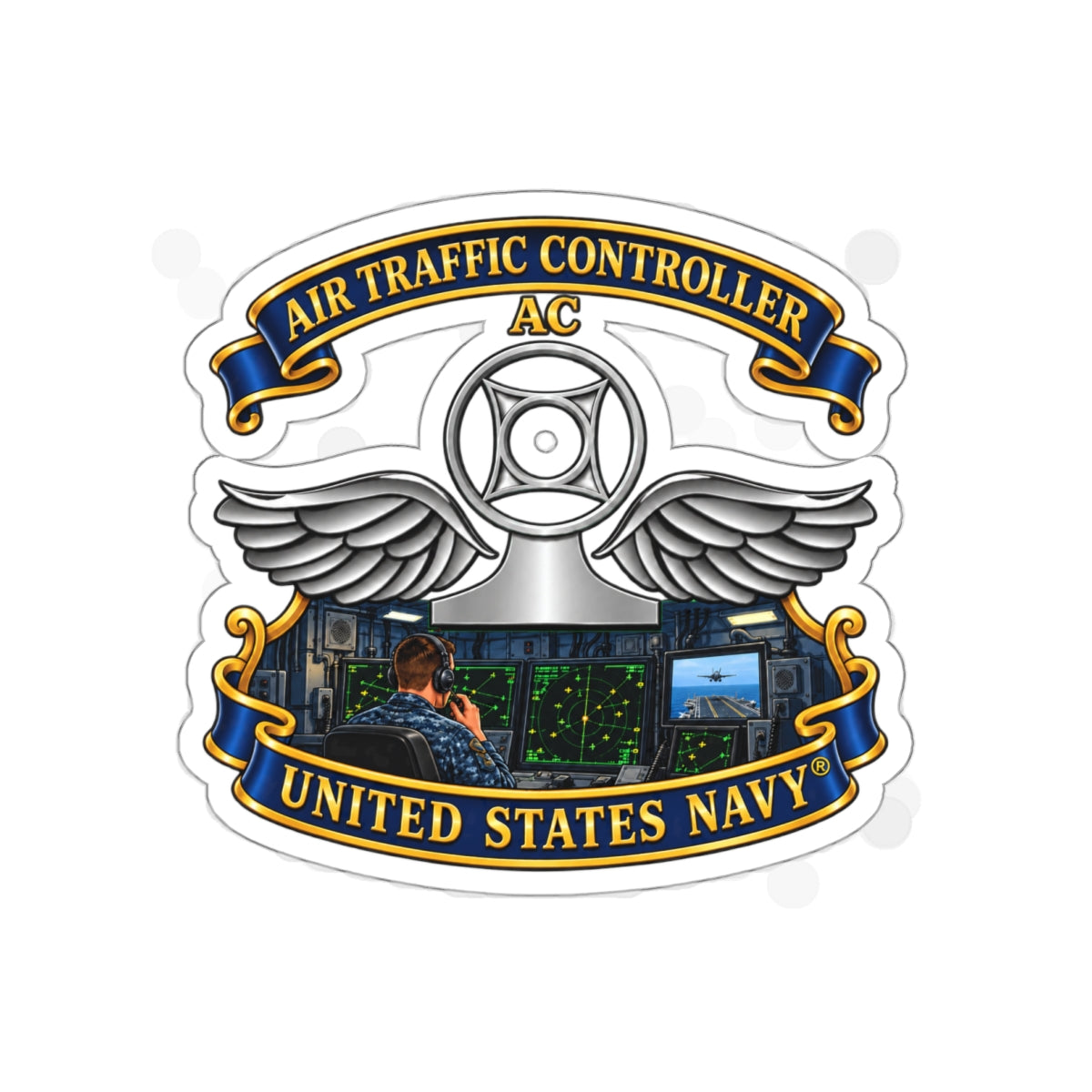 Die-Cut Vinyl Sticker - Navy - Rate - Air Traffic Controller (AC) - Shipboard Version  3D - Enhanced