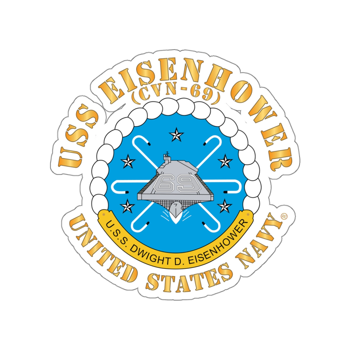 Die-Cut Vinyl Sticker - USS Dwight D. Eisenhower (CVN-69) Crest with Txt