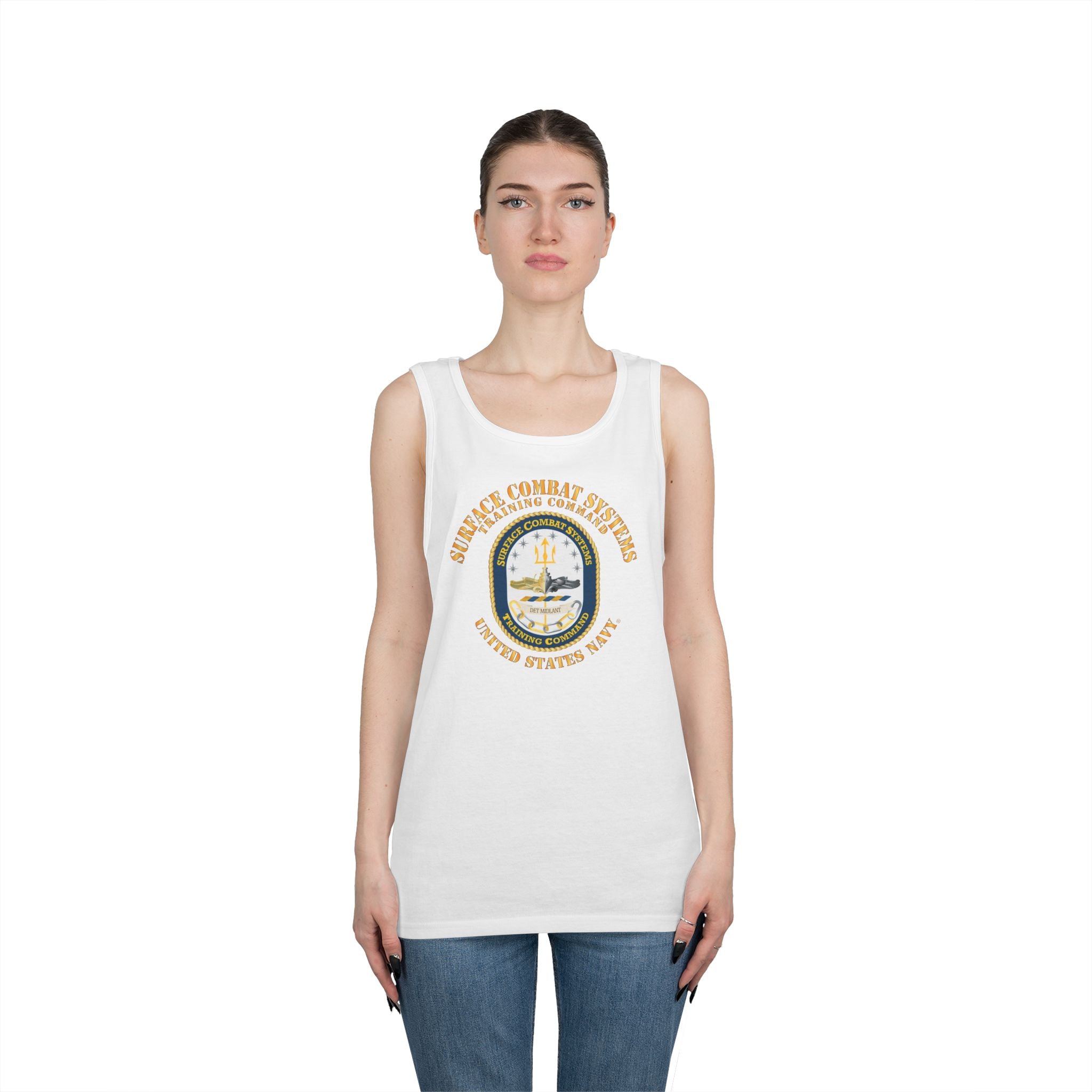 Unisex Heavy Cotton Tank Top - Navy - Surface Combat Systems Training Command - DET MIDLANT