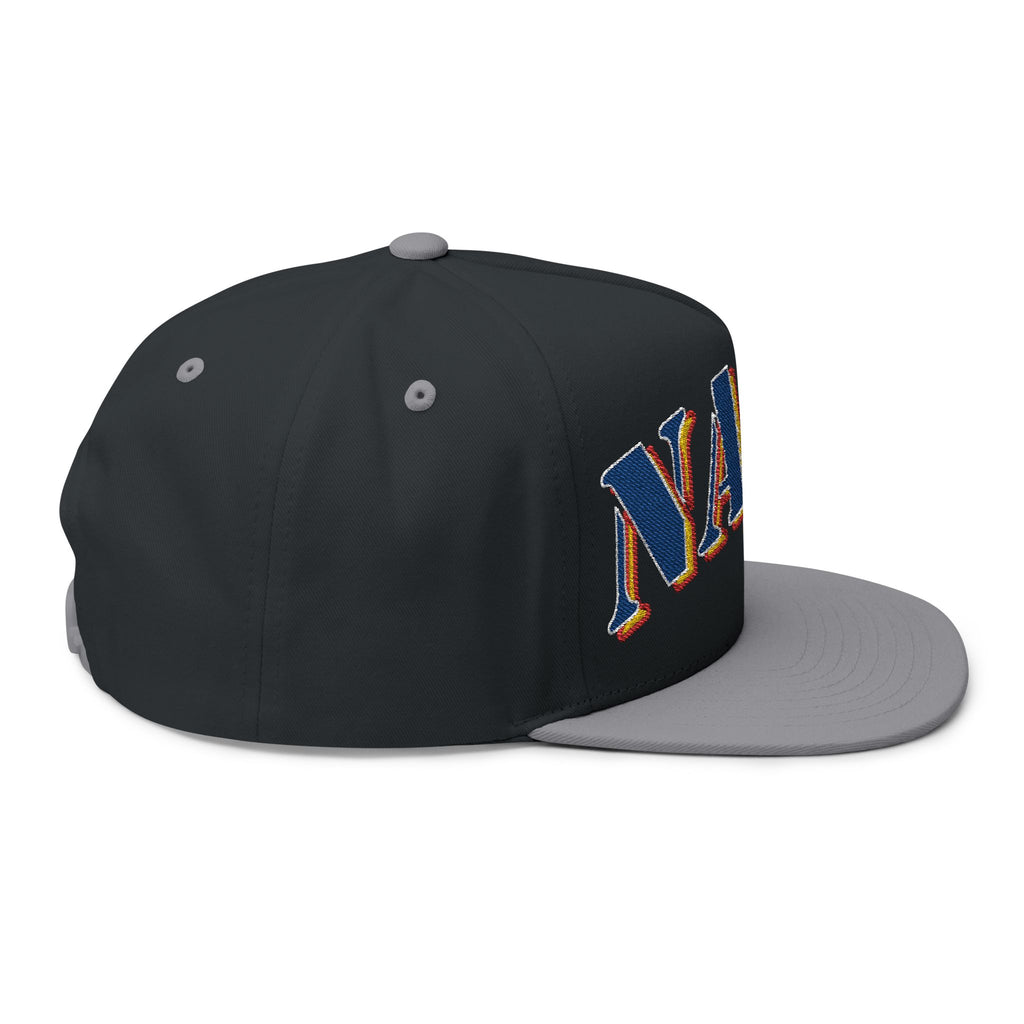 US Navy Embroidered Flat Bill Hat — Retro Varsity Military Style