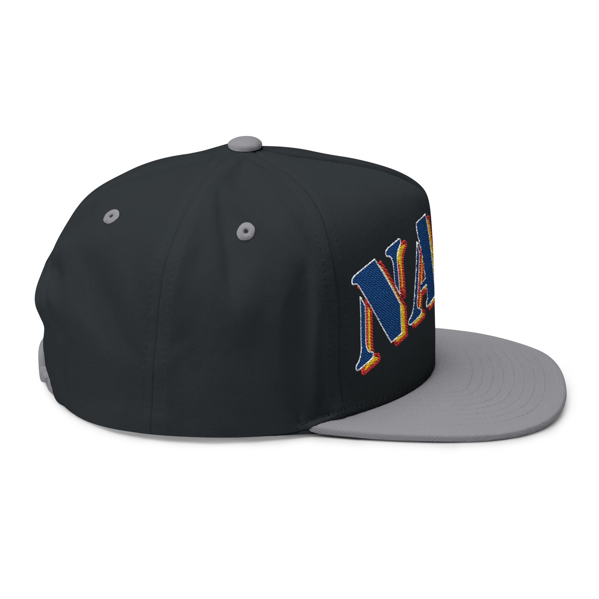 US Navy Embroidered Flat Bill Hat — Retro Varsity Military Style