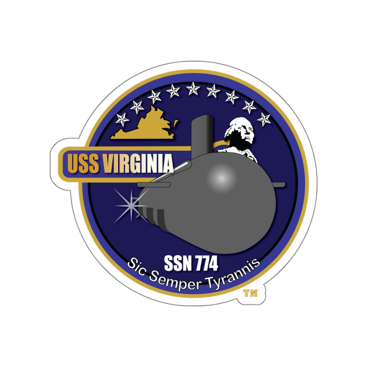 Die-Cut Vinyl Sticker - Navy - USS Virginia (SSN-774) wo txt X 300