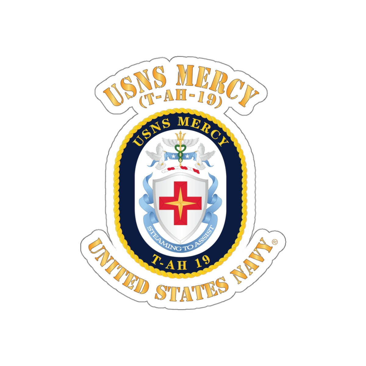 Die-Cut Vinyl Sticker - Navy - USNS Mercy (T-AH-19)