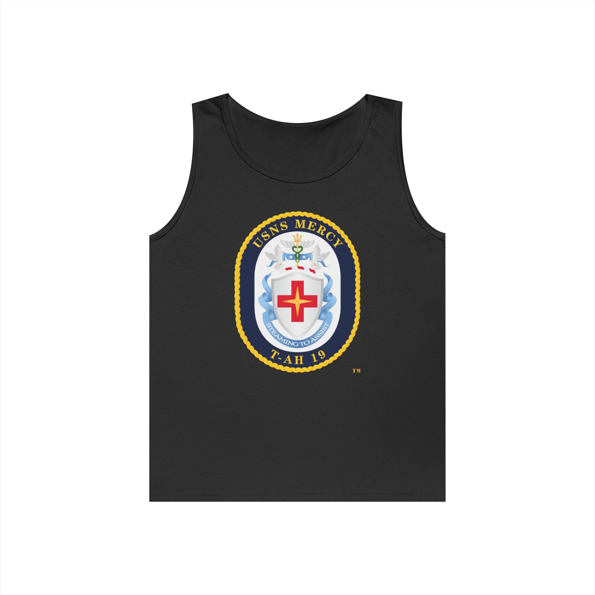 Unisex Heavy Cotton Tank Top - Navy - USNS Mercy (T-AH-19) - Crest wo Txt