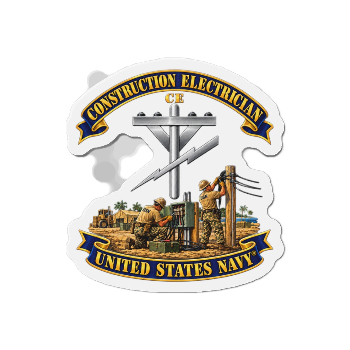 Die-Cut Magnet - Navy - Rate - Construction Electrician (CE) with Scene - 3D - Enhanced