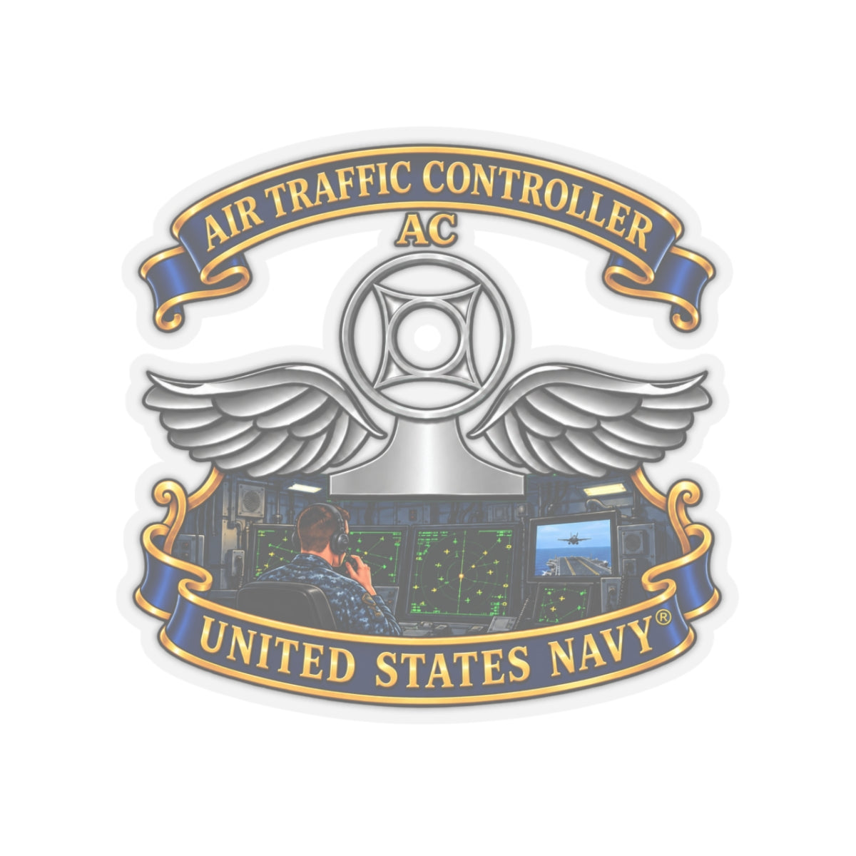 Kiss-Cut Stickers - Navy - Rate - Air Traffic Controller (AC) - Shipboard Version  3D - Enhanced
